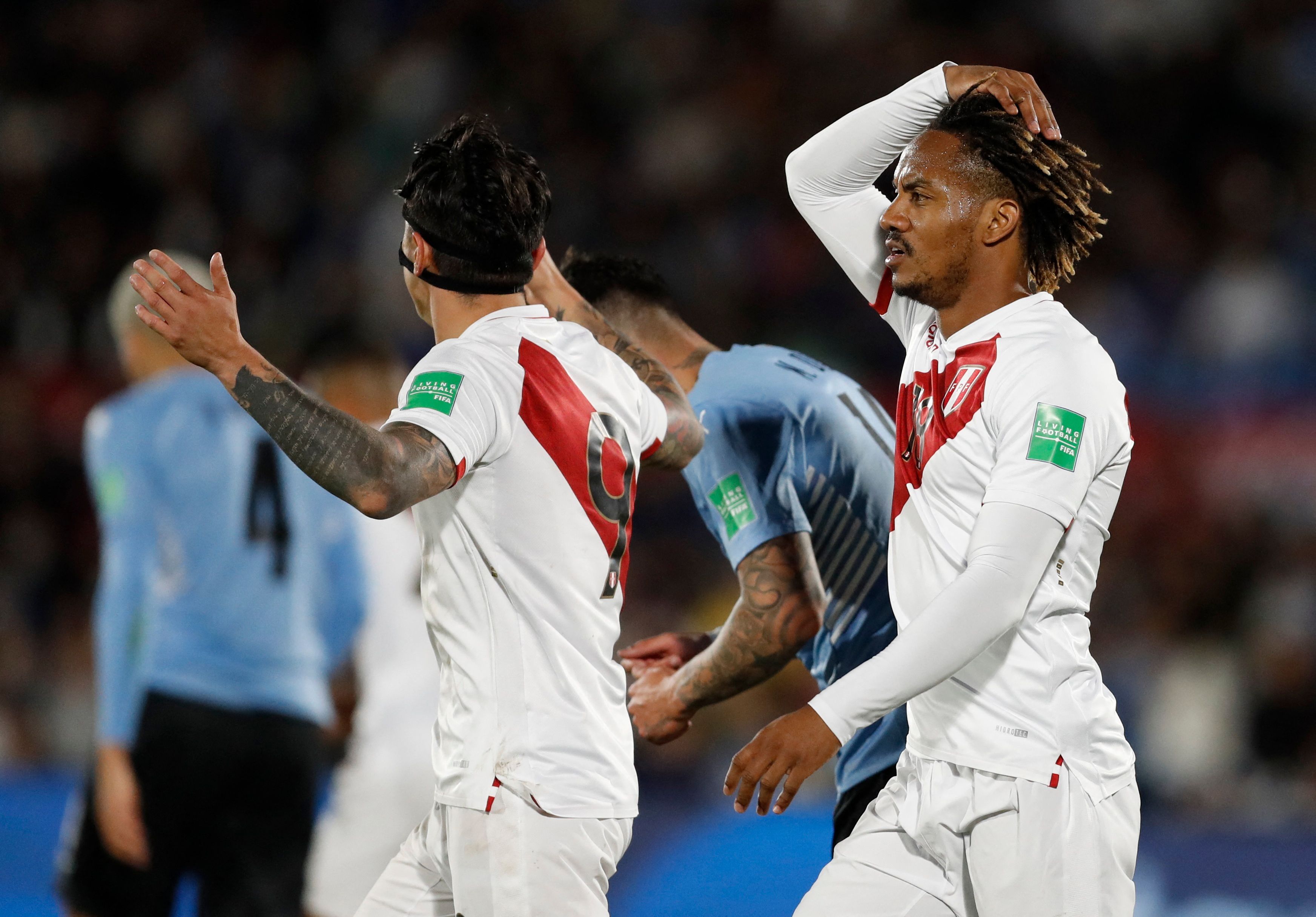 Soccer Football - World Cup - South American Qualifiers - Uruguay v Peru - Estadio Centenario, Montevideo, Uruguay - March 24, 2022 Peru's Andre Carrillo reacts Pool via REUTERS/Matilde Campodonico