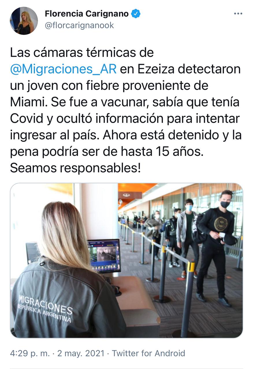 Un joven que volvía de vacunarse en Miami estaba contagiado, ocultó el PCR  positivo y quedó detenido | TN
