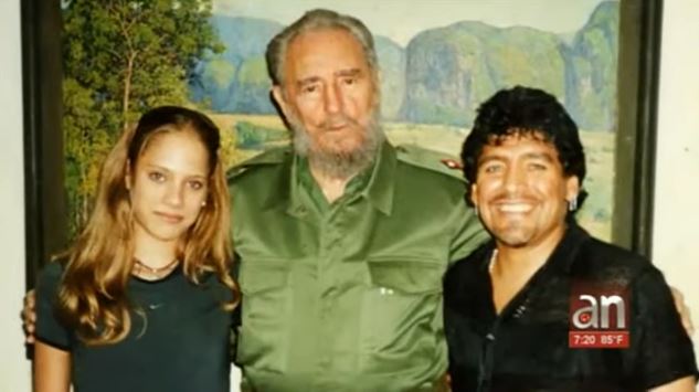 Mavys Álvarez, Fidel Castro y Diego Maradona. (Foto: Gentileza América Noticias, canal 41 de Miami).