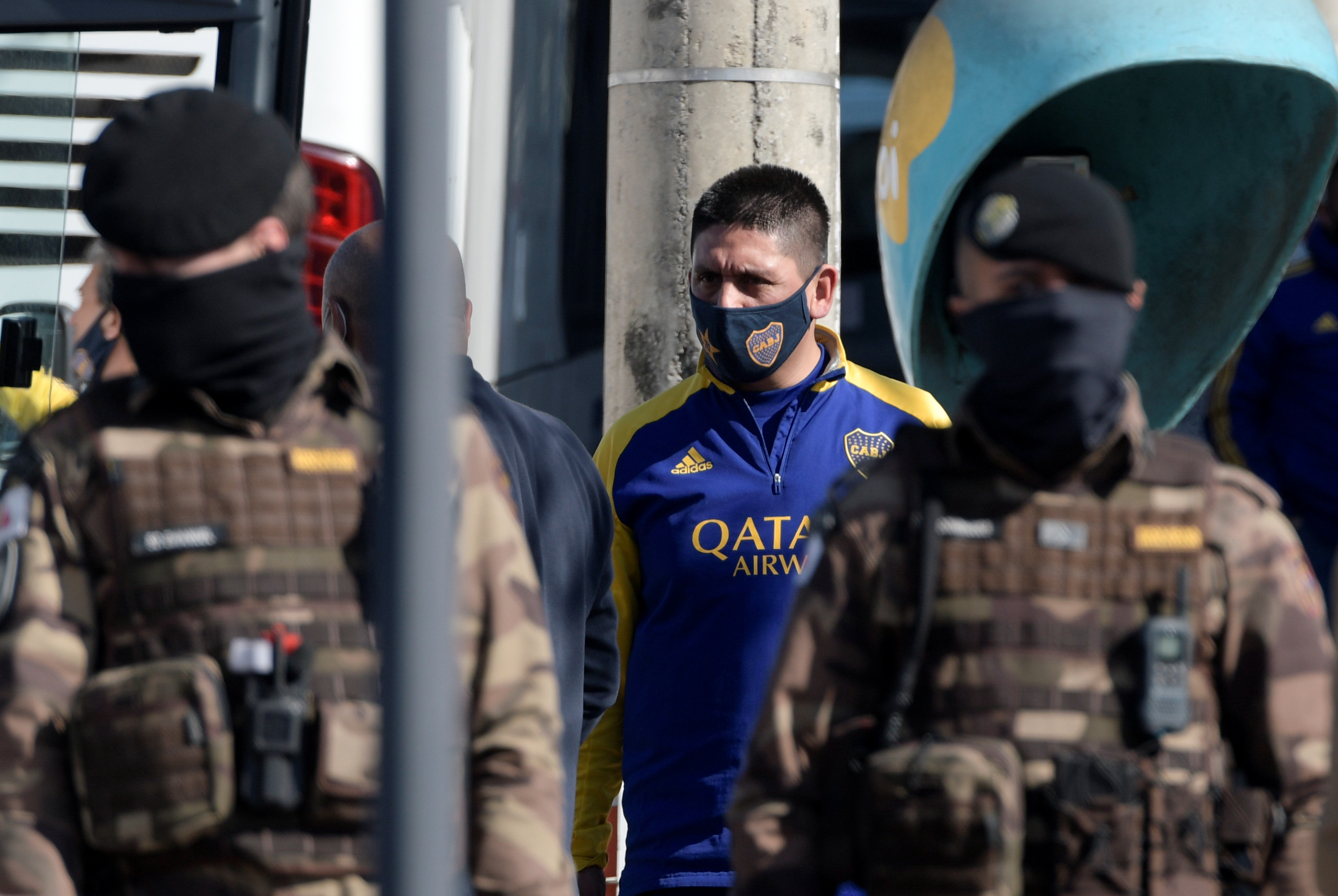 A member of Boca Juniors soccer team leaves a police station, following scuffles after his team's match against Atletico Mineiro during the Copa Libertadores, in Belo Horizonte, Brazil, July 21, 2021. REUTERS/Washington Alves