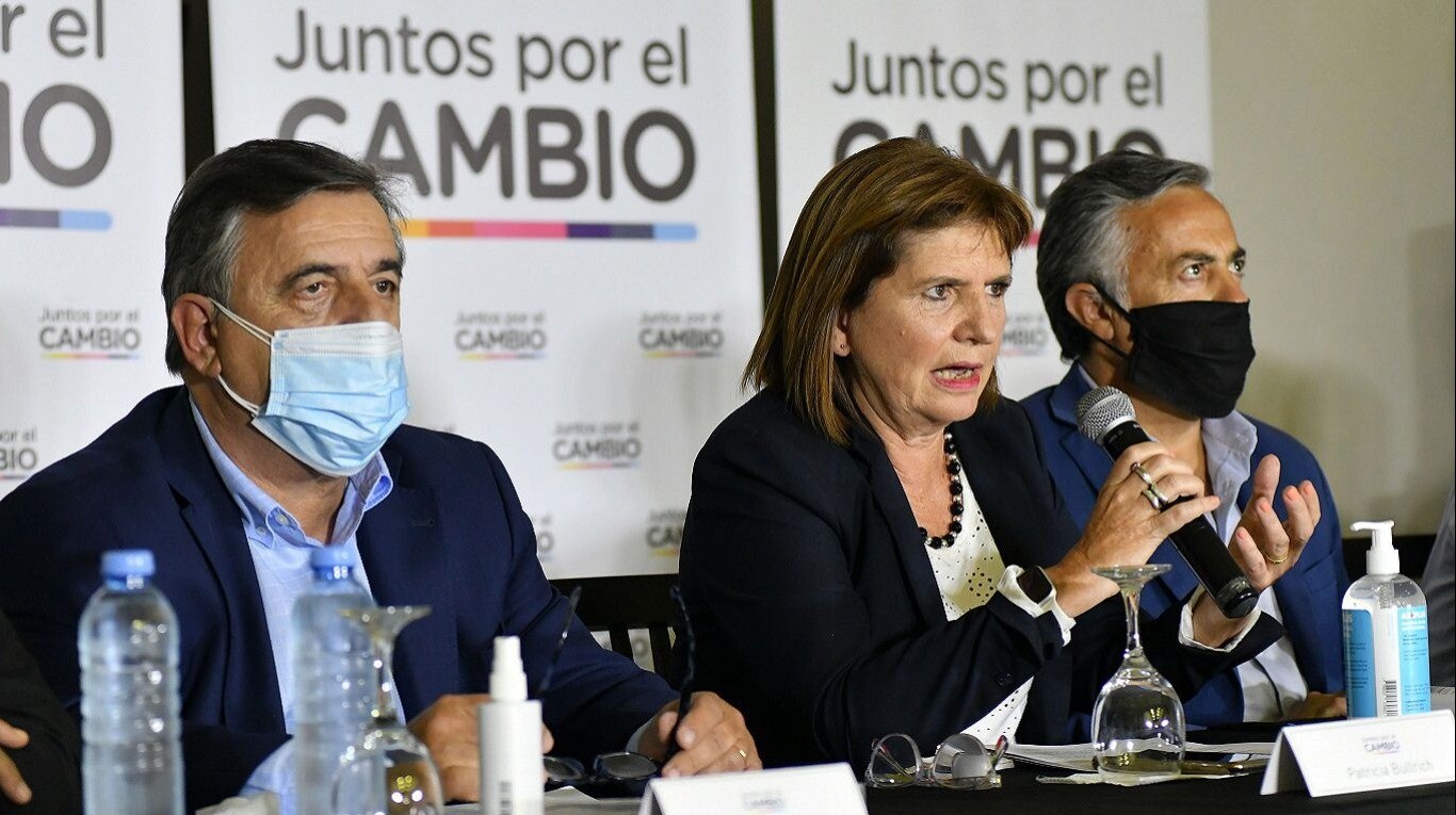 Mario Negri, Patricia Bullrich y Alfredo Cornejo, tres de los referentes de Juntos por el Cambio (Foto: NA - Juan Vargas).