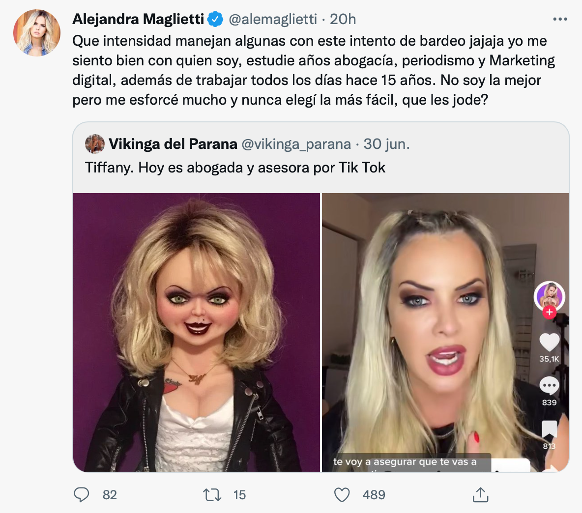 Alejandra Maglietti reaccionó porque la compararon con la novia de Chucky:  “Qué intensidad manejan algunas