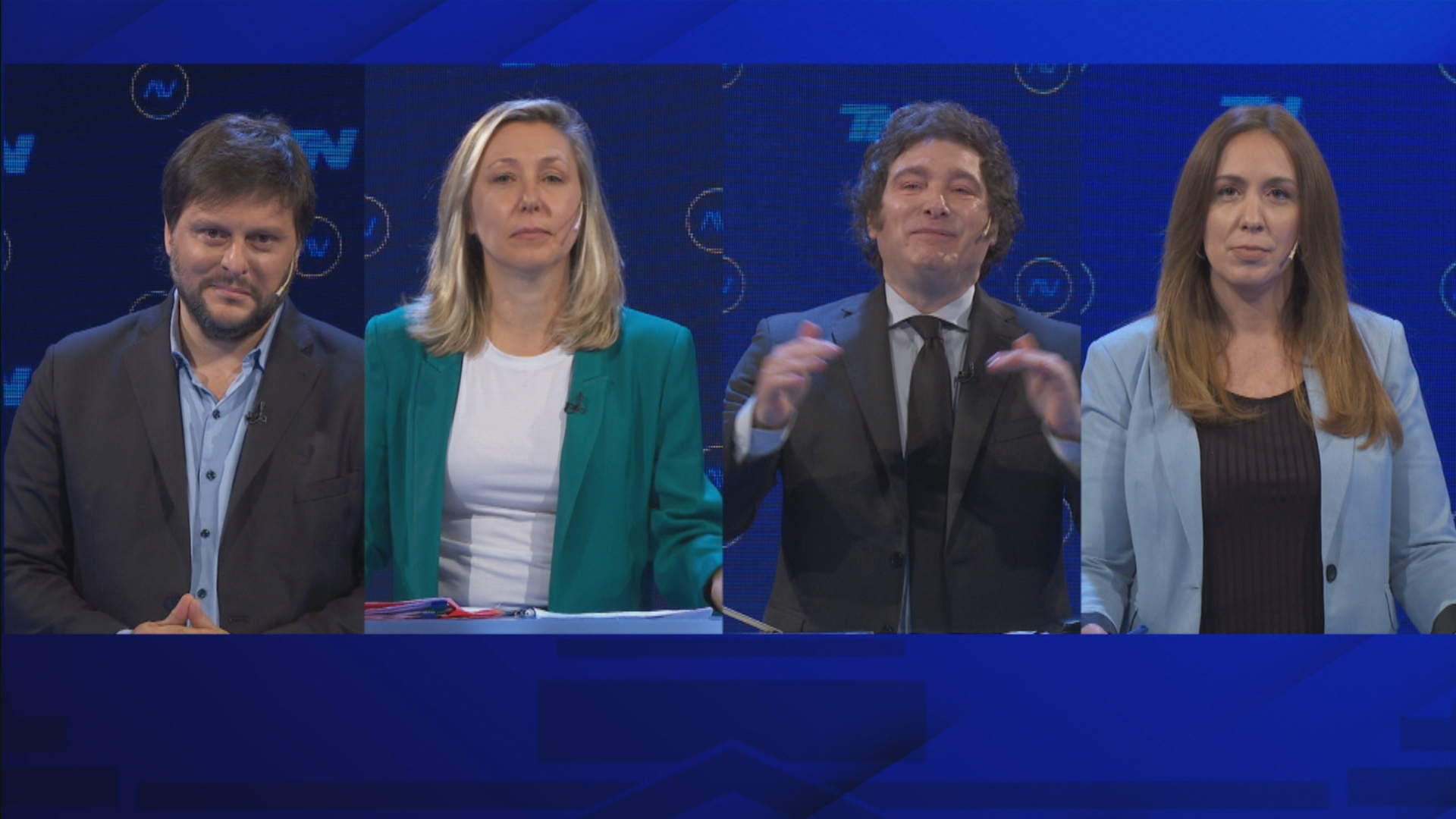 Los cuatro candidatos a diputados por la Ciudad de Buenos Aires durante el intenso debate en A Dos Voces. (Foto: captura de TN)