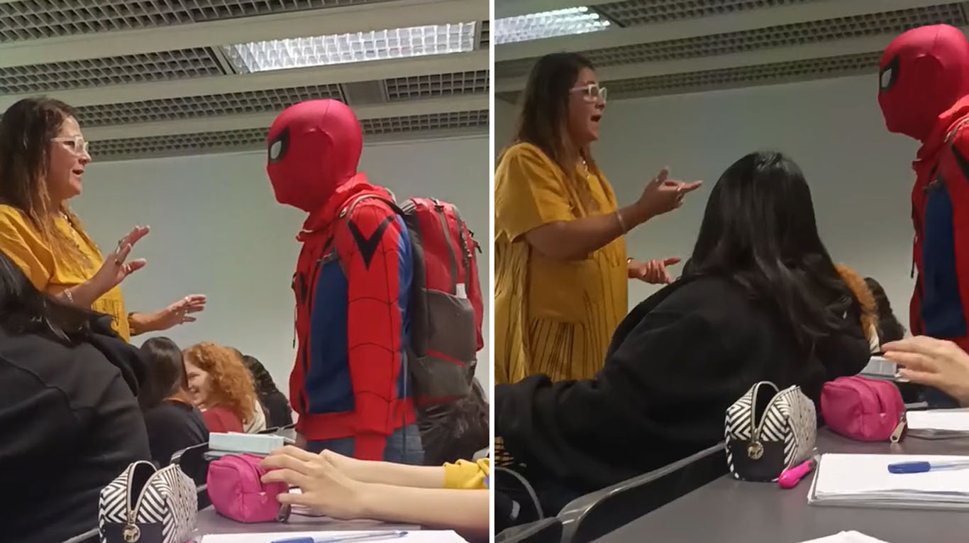 Un chico fue vestido a la facultad como El Hombre Araña y la reacción de la profesora lo descolocó