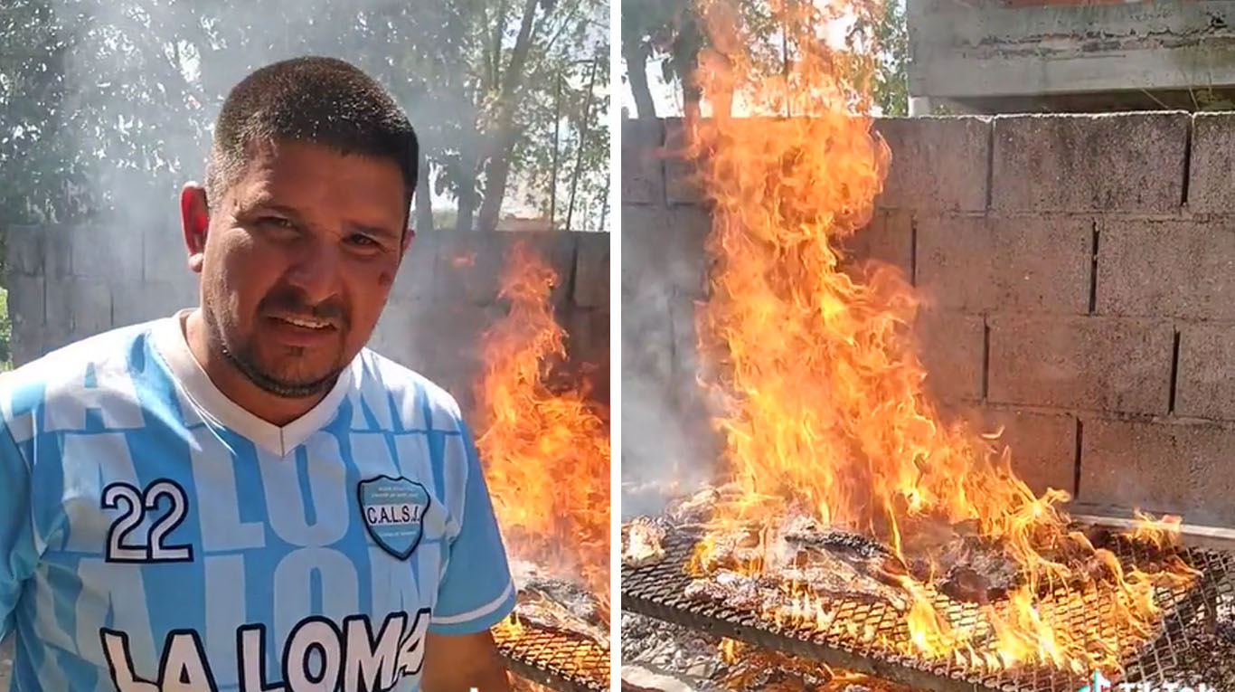 Un hombre estaba haciendo un asado, se le prendió fuego y todo fue viral: “Andá a comprar de vuelta”