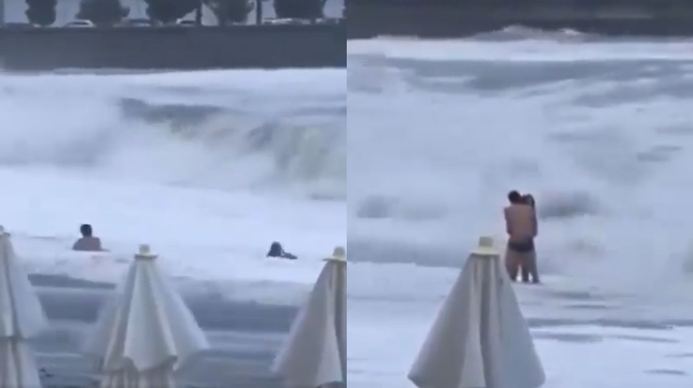 Video: el momento en el que el mar se tragó a una joven que estaba en la orilla junto a su novio