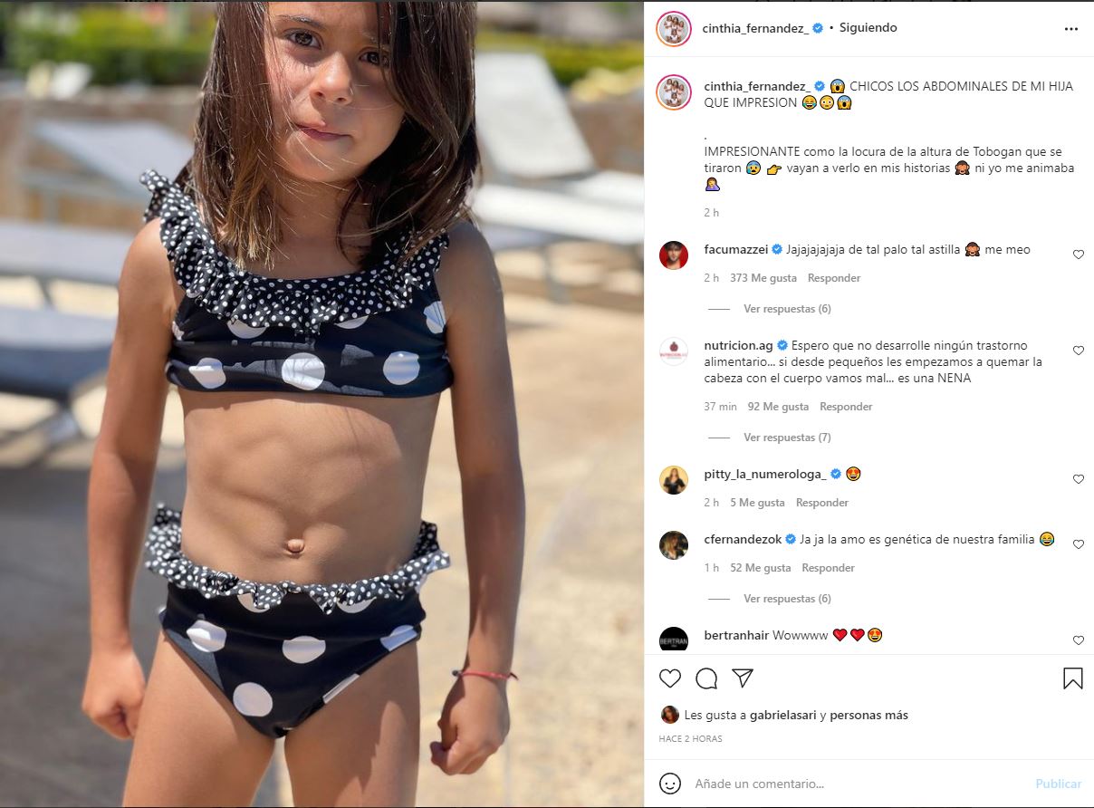 Cinthia Fernández mostró los abdominales de su hija menor y generó polémica  en las redes | TN