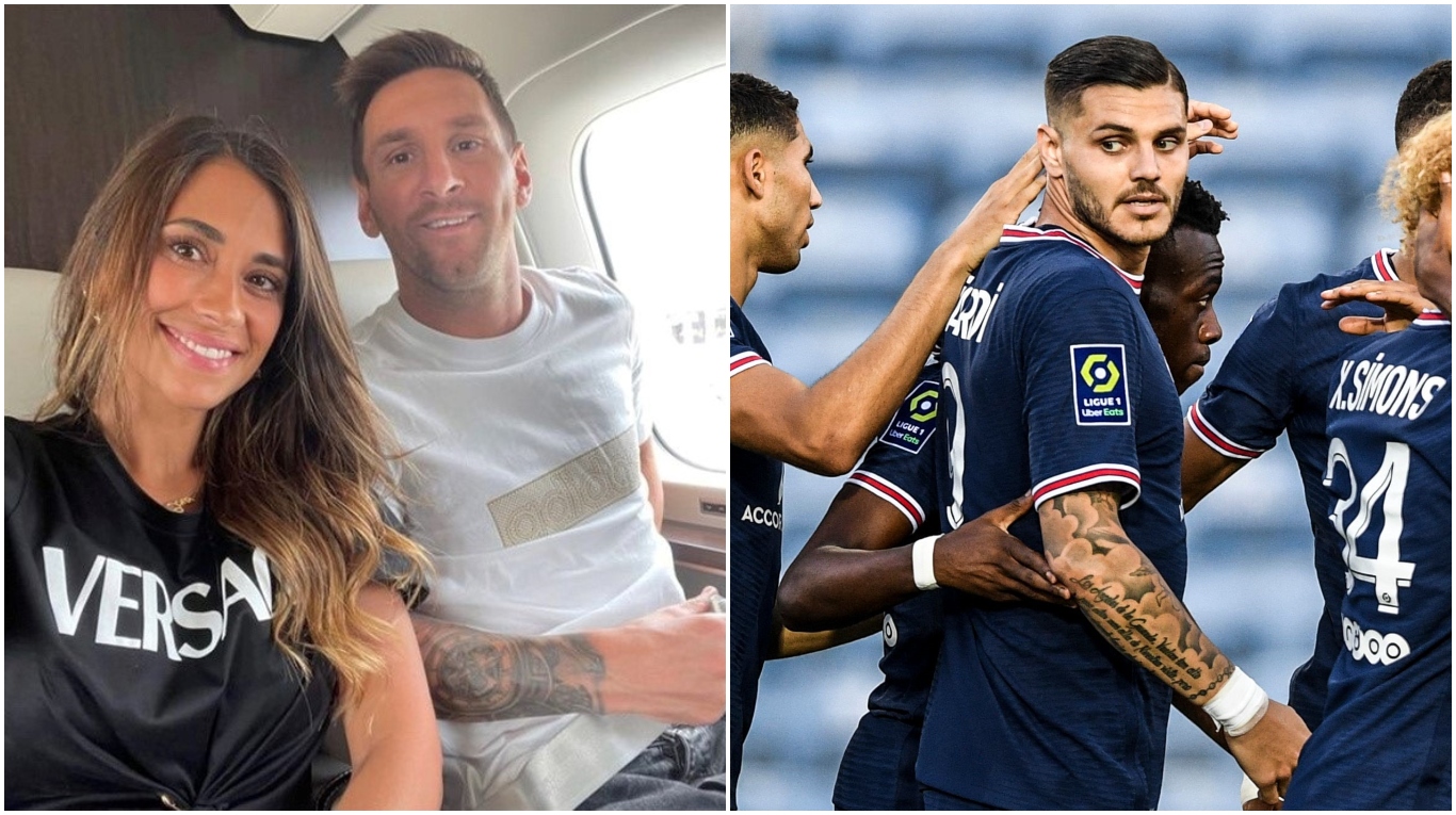 Messi y Antonela llegaron a París y Mauro Icardi todavía no hizo mención a la noticia del día (Instagram Antonela Roccuzzo y AFP)