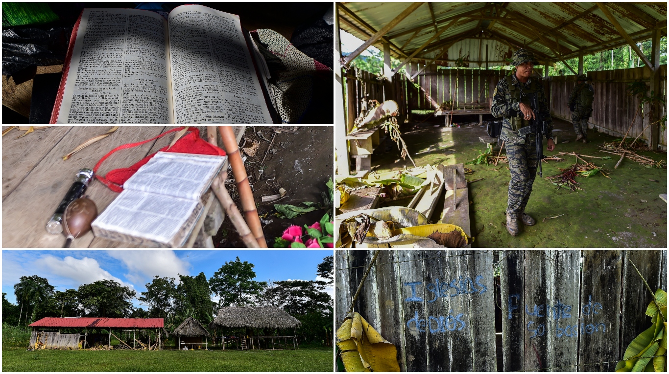 La pequeña iglesia donde ocurrió la masacre en una comarca aislada de Panamá. (Foto: AFP/Luis Acosta).