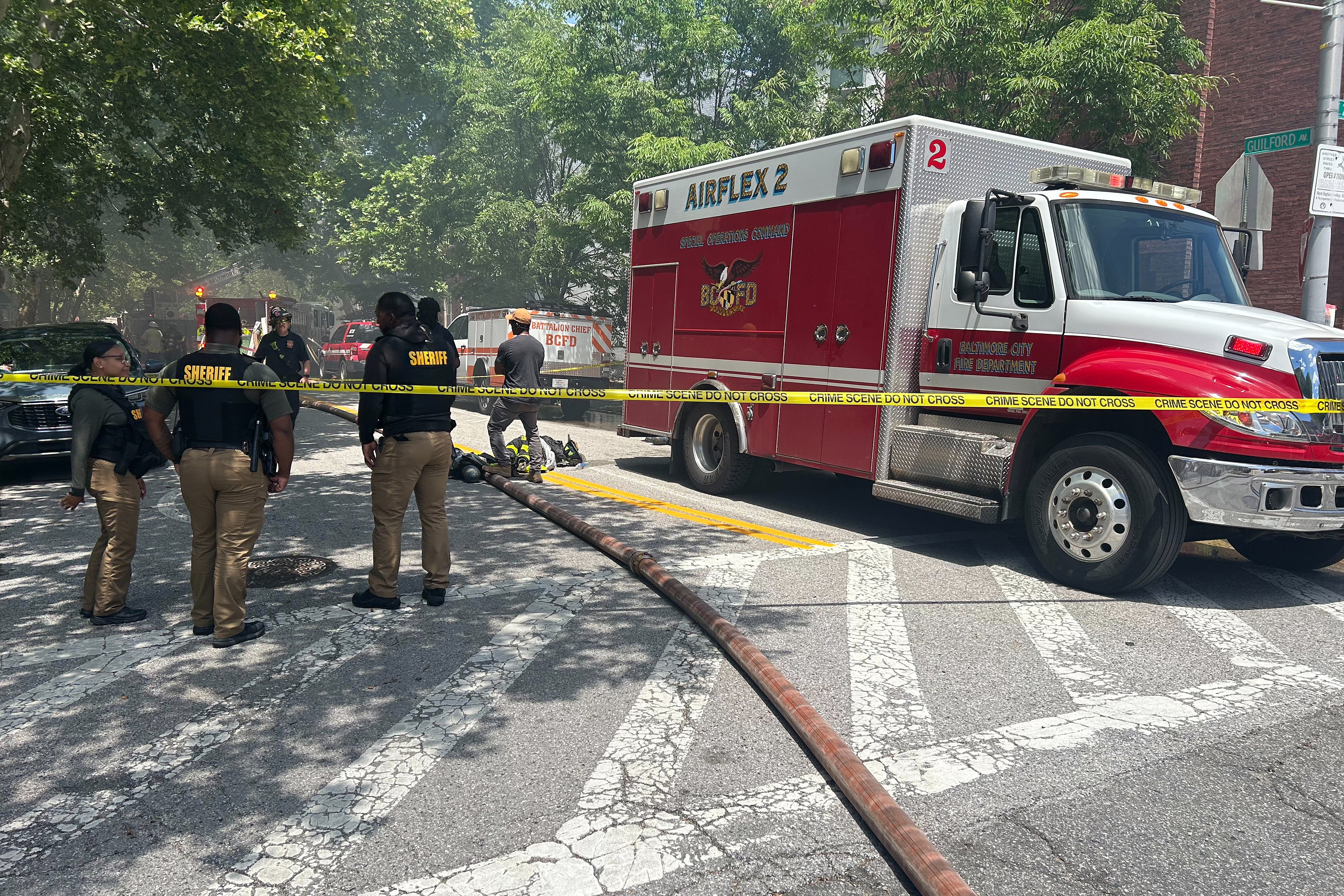 3-alarm fire rips through upper levels of rowhomes in Barclay neighborhood