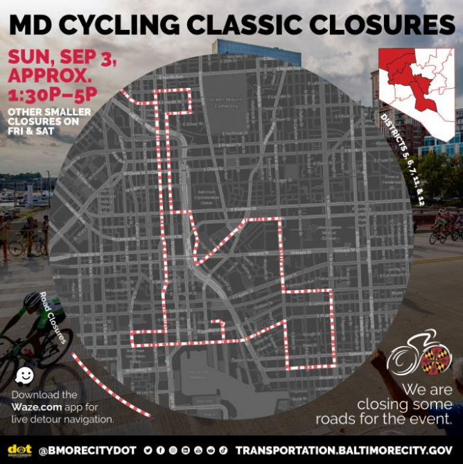 2023 Maryland Cycling Classic road closures parking restrictions