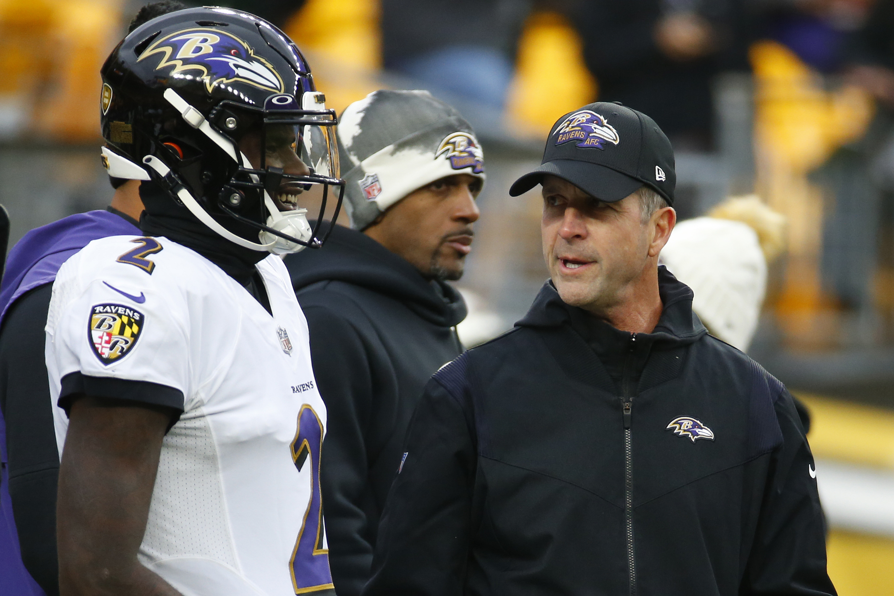 Baltimore, Maryland, USA. 2nd Jan, 2023. January 1st, 2023 Pittsburgh  Steelers quarterback Kenny Pickett (8) and Baltimore Ravens quarterback  Anthony Brown (12) during postgame at Pittsburgh Steelers vs Baltimore  Ravens in Baltimore