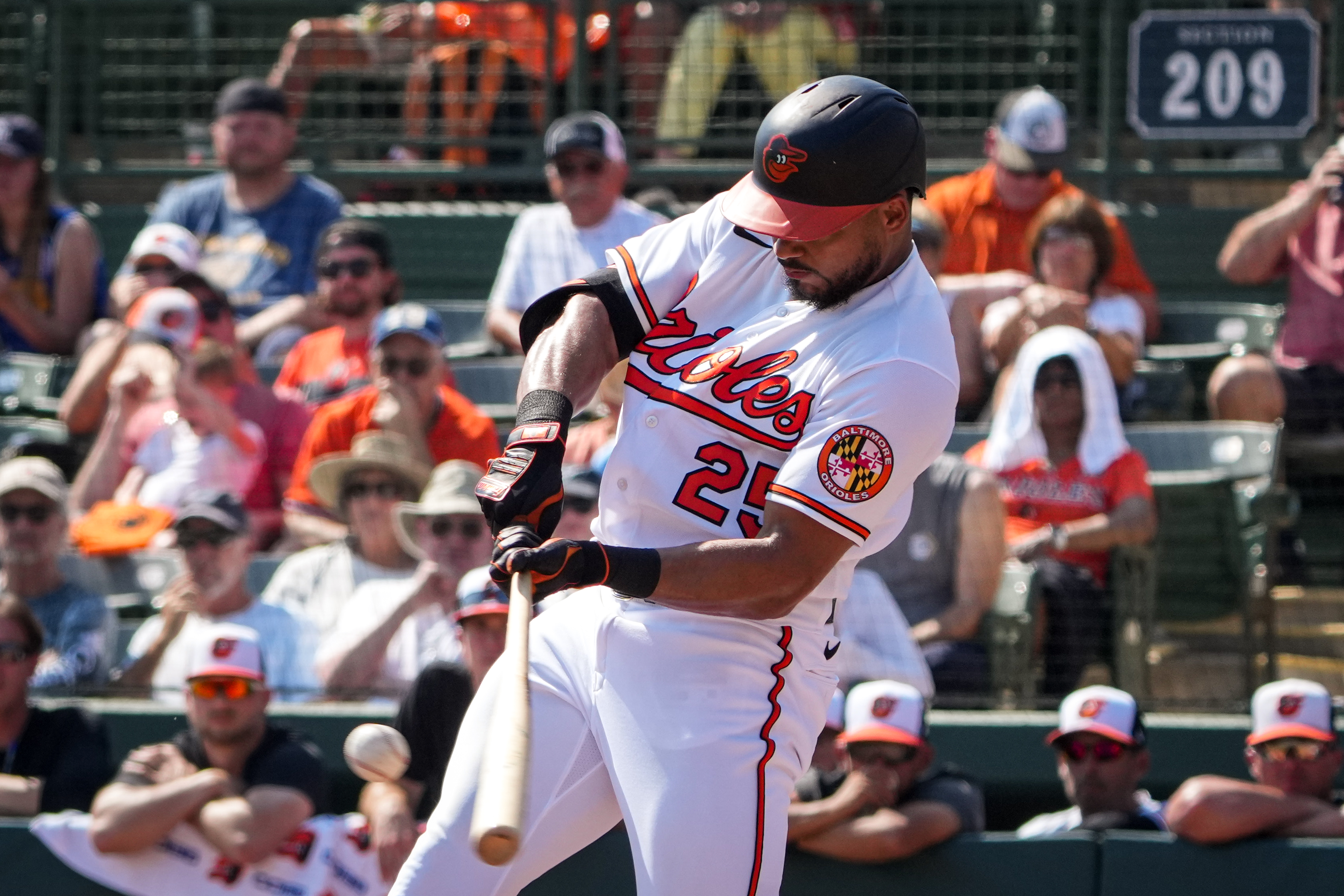 Baltimore Orioles Heston Kjerstad (75) bats during a spring