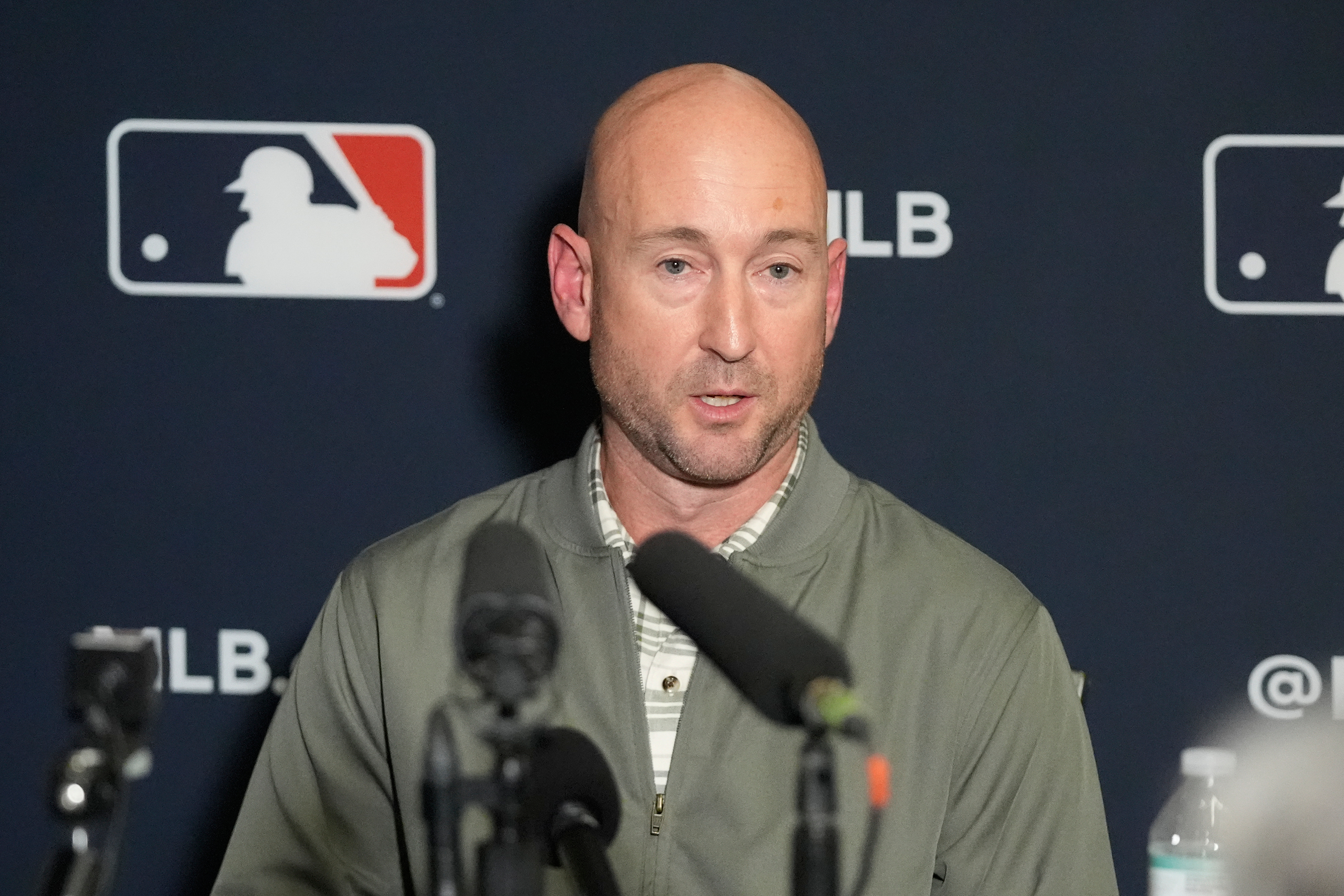 Orioles manager Craig Albernaz speaks during a news conference at the MLB winter meetings on Monday.