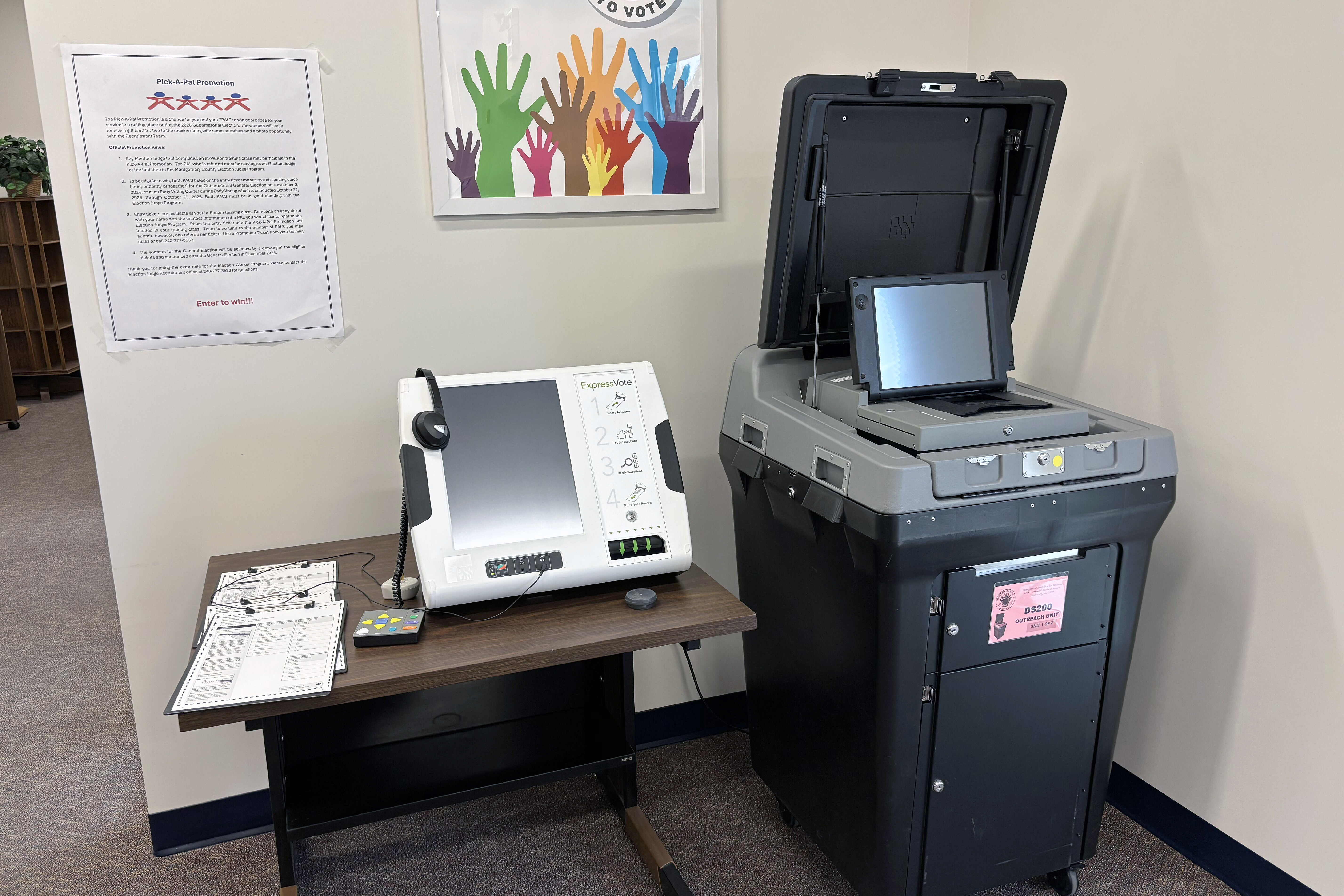 Voter cubicles at the Montgomery County Board of Elections in Gaithersburg.