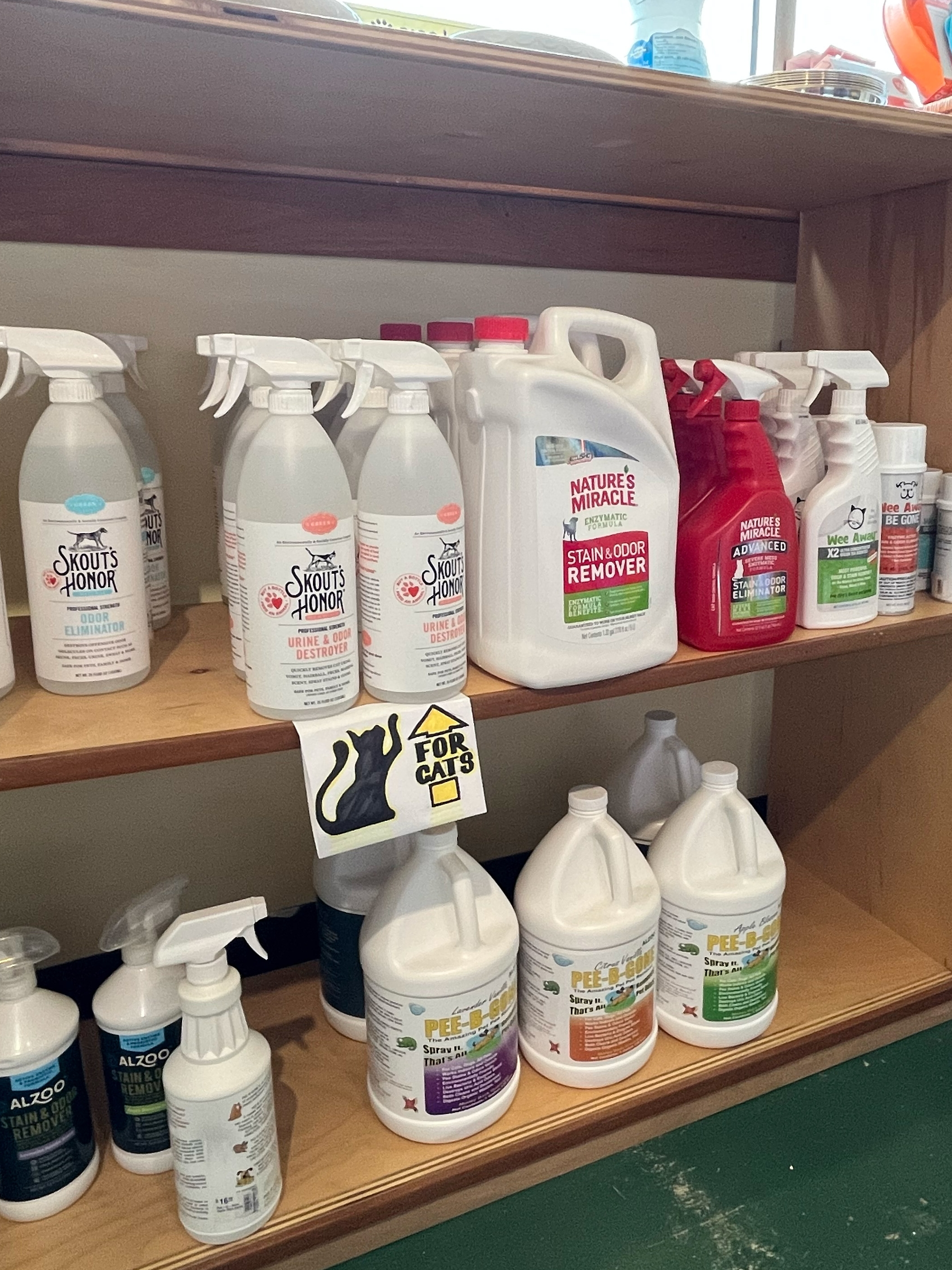 Cat clean up products at Howl