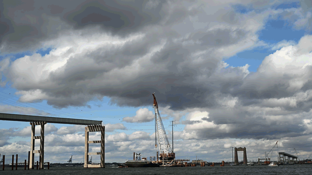 Thursday, March 19, 2026 — Piling work continues at the Francis Scott Key Bridge site, almost two years after the container ship Dali hit the bridge causing a catastrophic collapse.