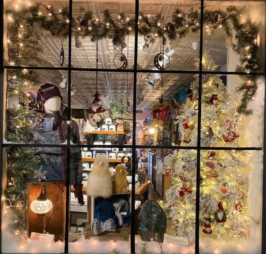A holiday window display at Full Heart Soulutions on Main Street in Bel Air.