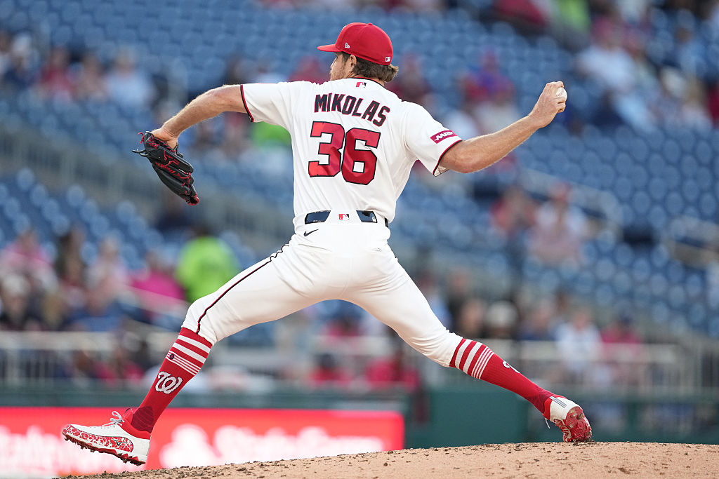 Washington Nationals right-hander Miles Mikolas pitches in third inning against the Miami Marlins.