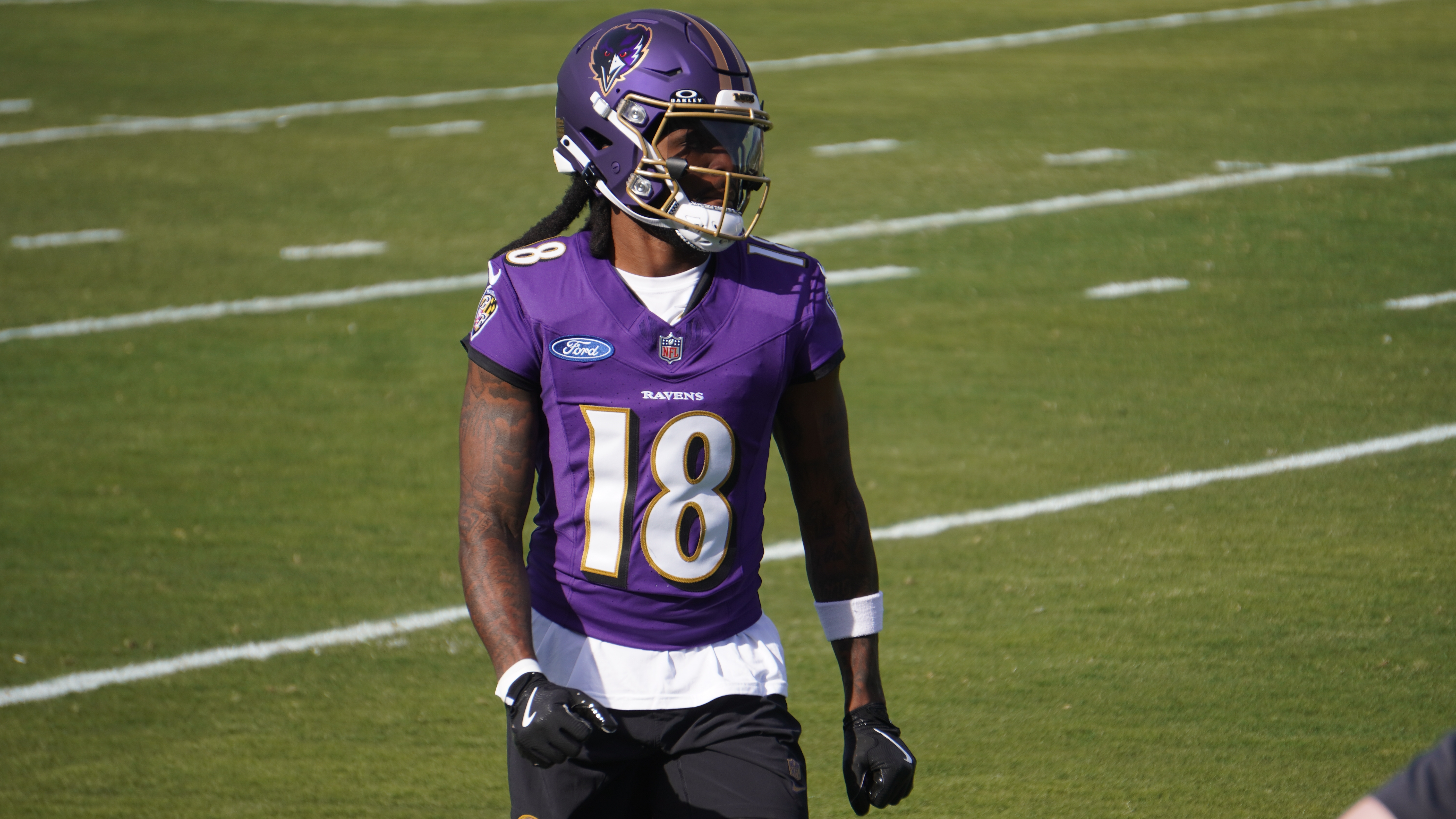 Ravens wide receiver Diontae Johnson (#18) at practice (Oct. 30, 2024).