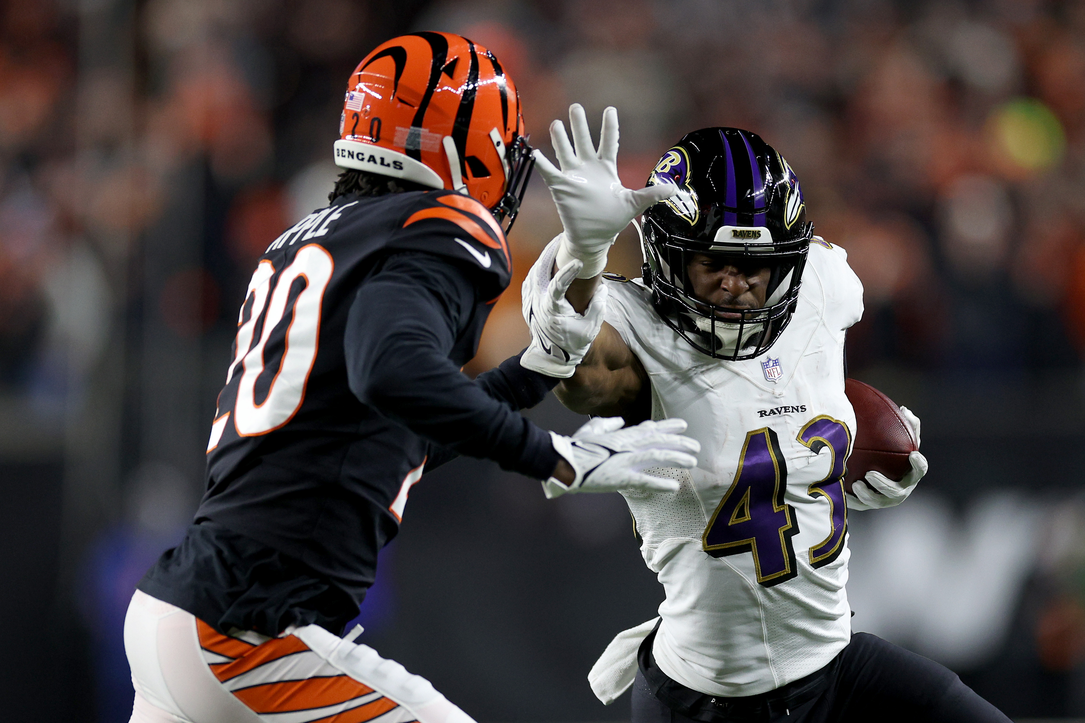 Cincinnati Bengals cornerback Eli Apple lines up for a play during the  first half of an NFL football game between the Baltimore Ravens and the  Cincinnati Bengals, Sunday, Oct. 9, 2022, in