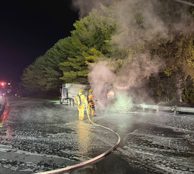 8,000 gallons of gasoline aboard tanker truck that caught fire on I-795