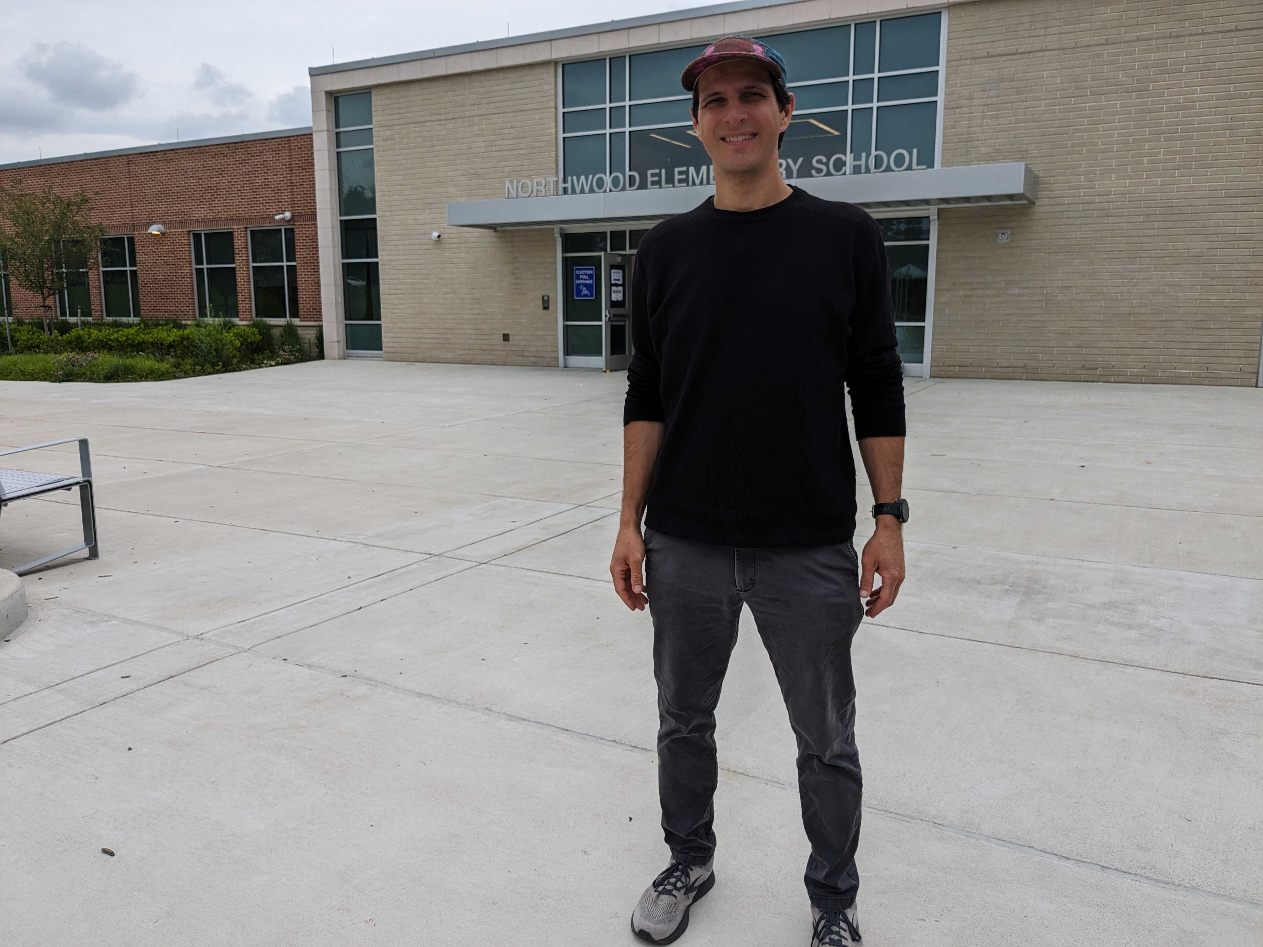 Baltimore City Councilmember Ryan Dorsey outside of Northwood Elementary School. (Giacomo Bologna/The Baltimore Banner)