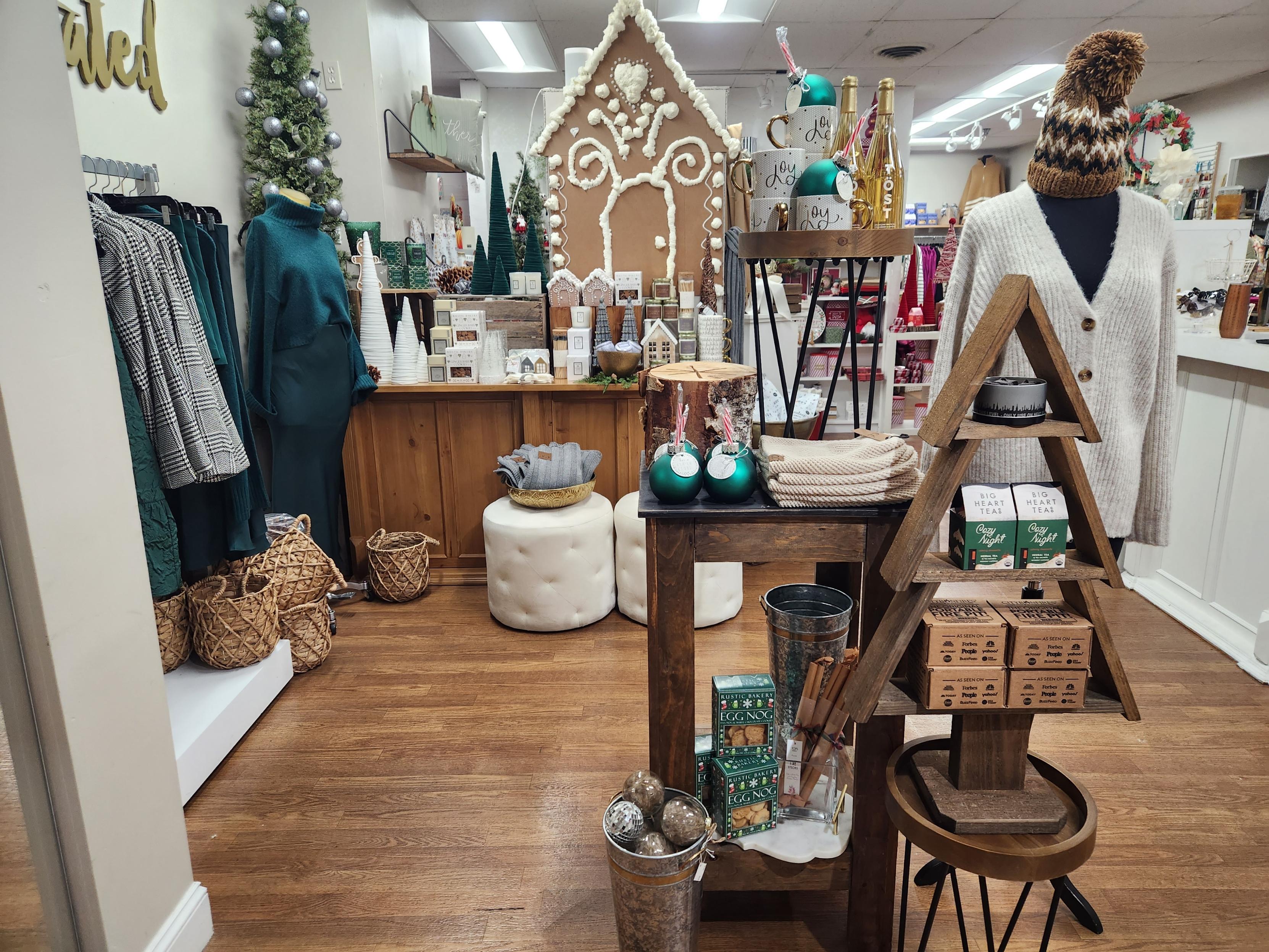 The holiday display and inside the store at Cultivated.