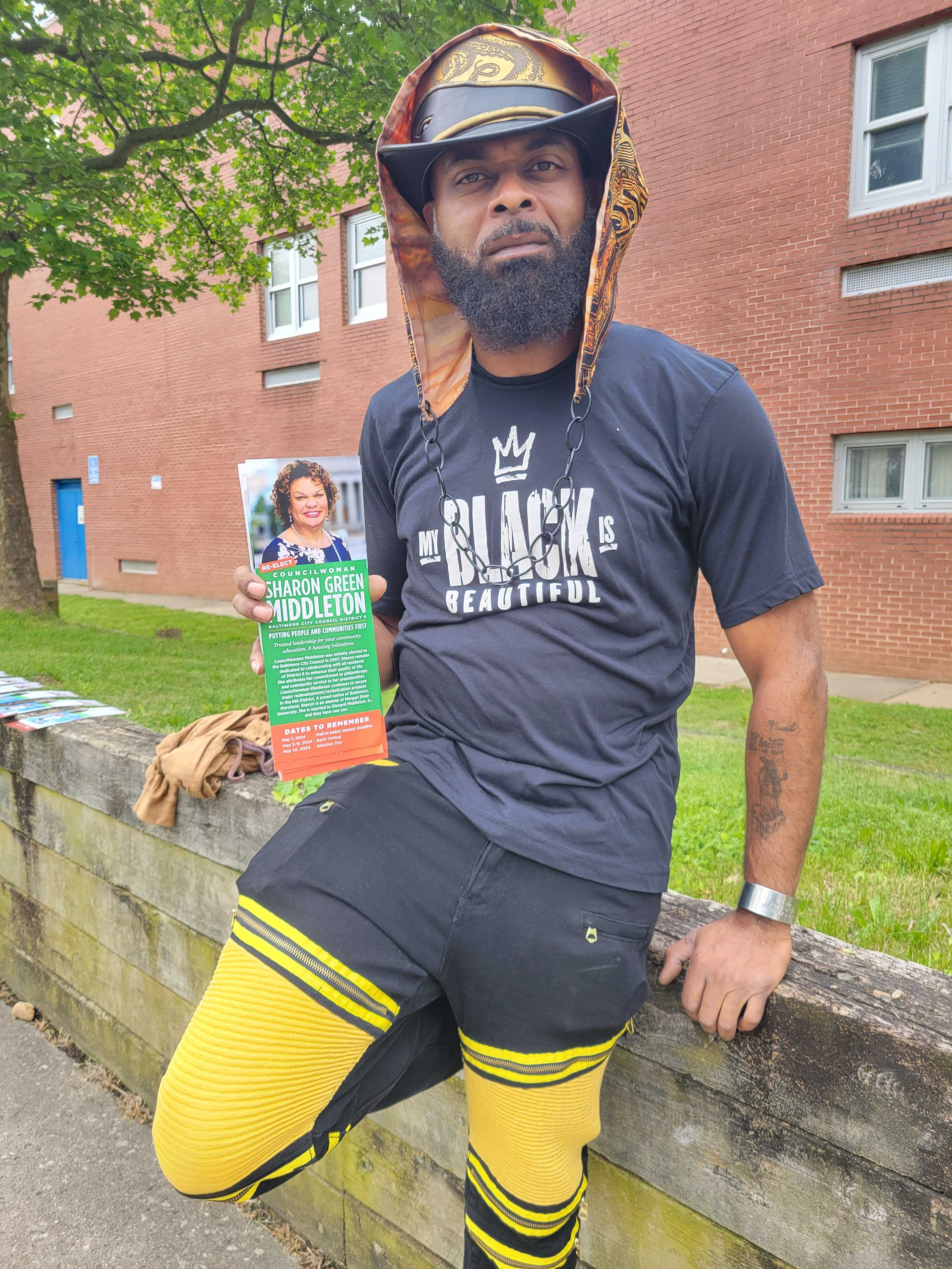 Wayno Amonra, who showed up to vote at Liberty Elementary School in Baltimore, said he's supporting Mayor Brandon Scott. (Kristen Griffith/The Baltimore Banner)