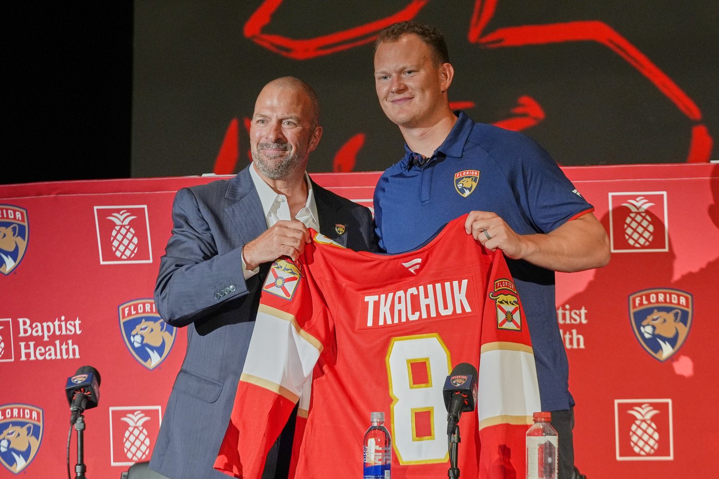 Brady Tkachuk introduced by Florida Panthers, discusses the trade to his brother's team