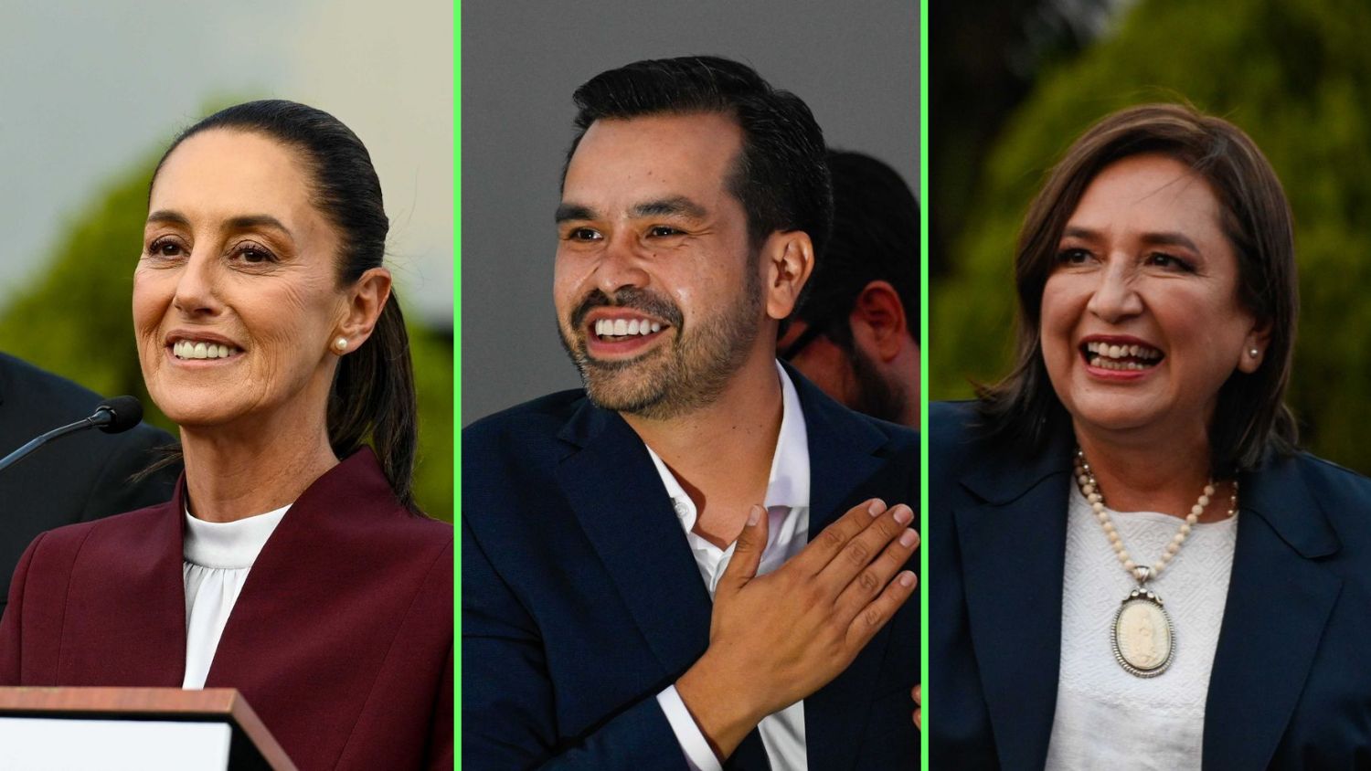 Claudia Sheinbaum, Jorge Álvarez Máynez y Xóchitl Gálvez a su arribo al primer debate por la presidencia de México, Instituto Nacional Electoral, 7 de abril de 2014