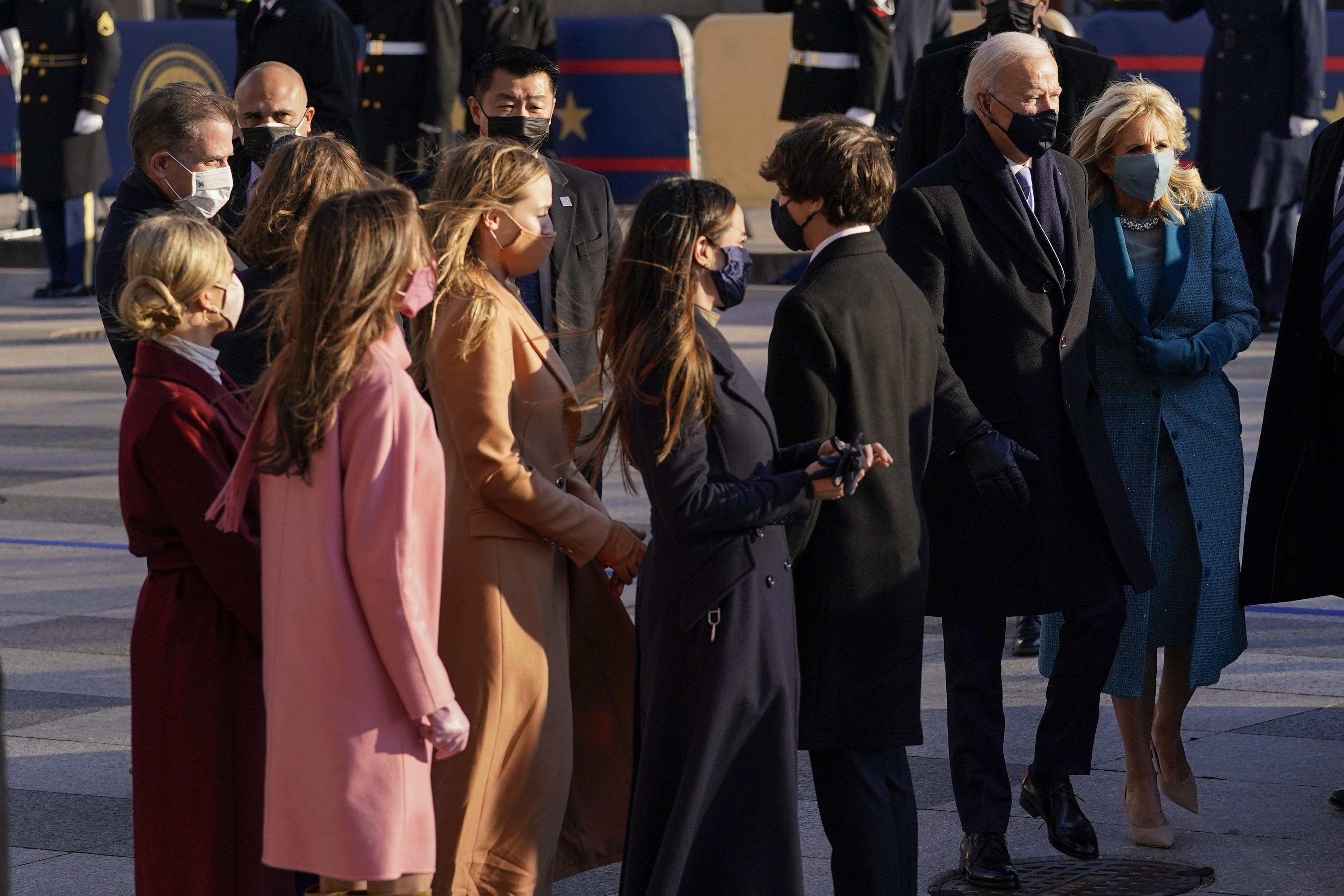 President Joe Biden and first lady Jill Biden walked with family members during the Presidential Escort.