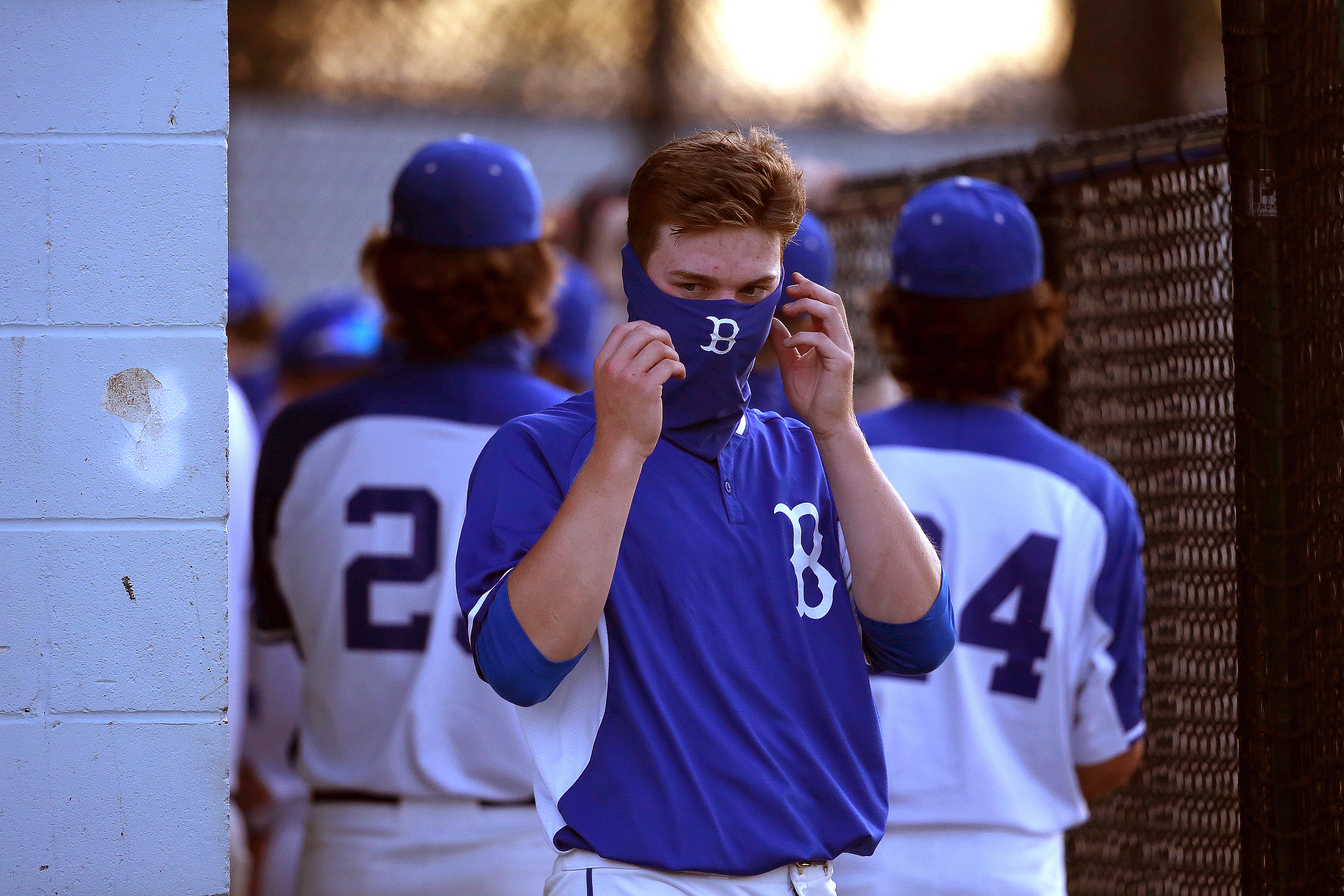 When he was not behind the plate, Braintree catcher Ryan Sorgi followed the protocol with a face covering Wednesday night in the MIBL matchup against Hyde Park.