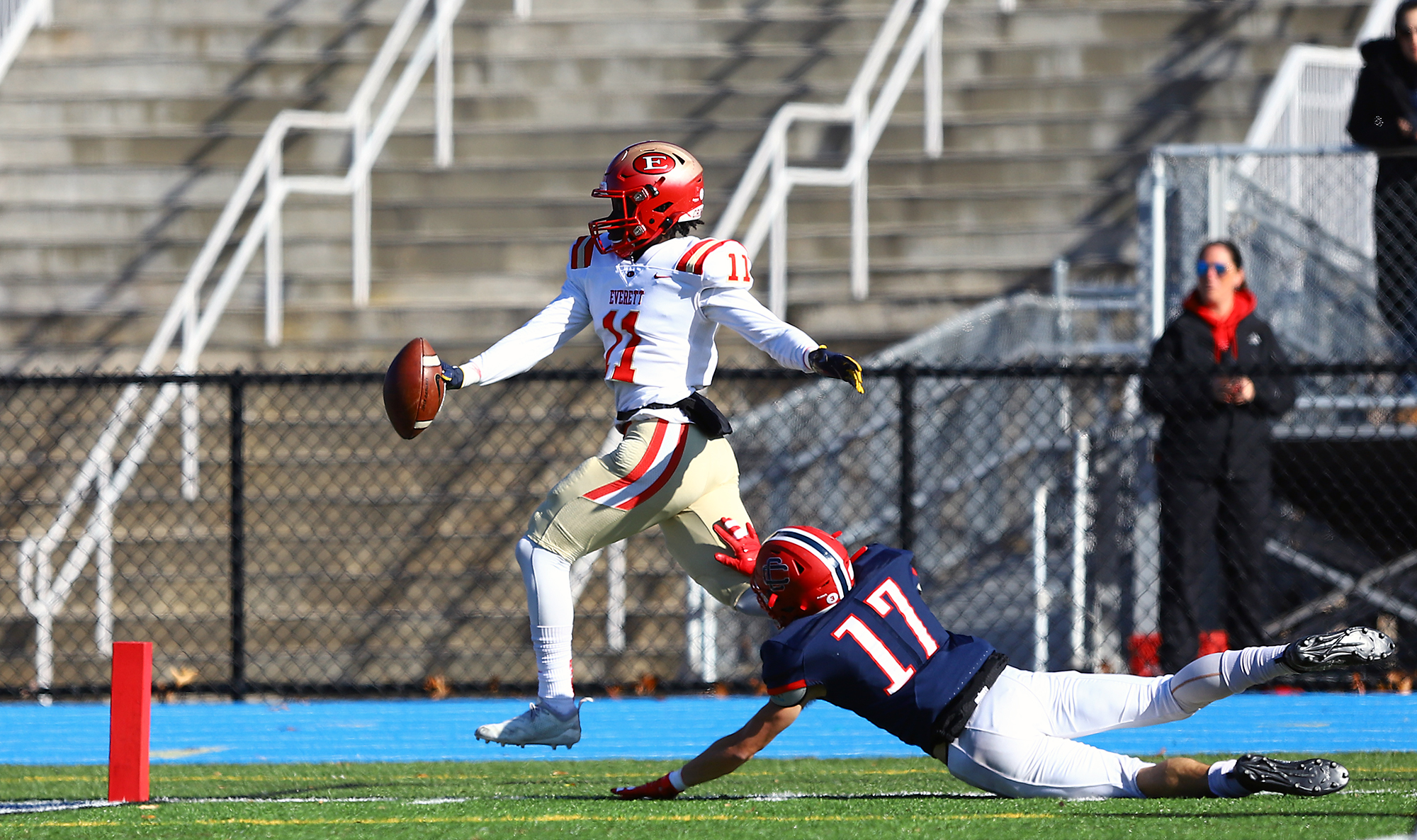 Reigning Greater Boston League MVP Tyrese Baptiste (11) and Everett have a playoff history against Central Catholic.