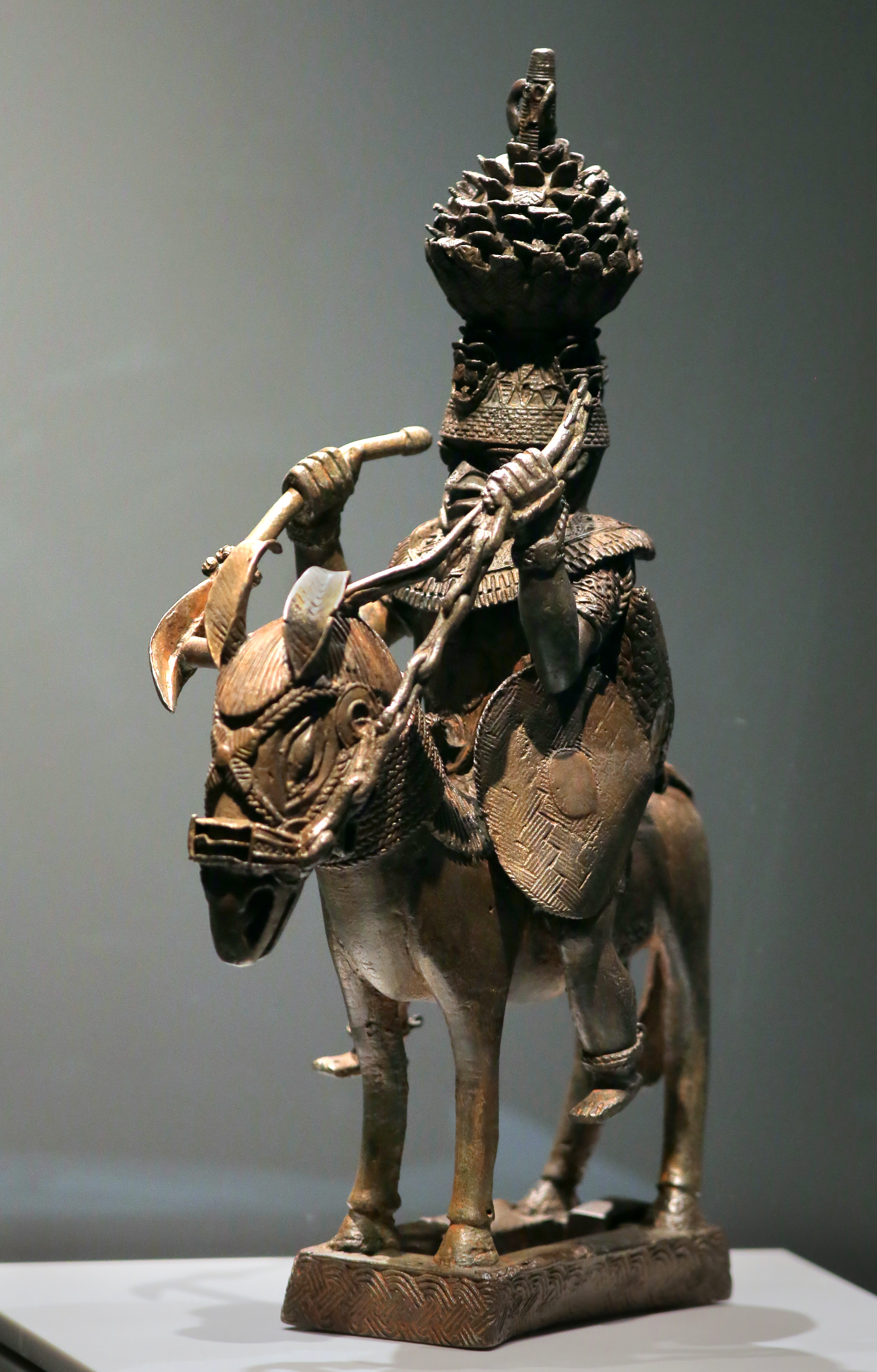 Mounted ruler (so-called Horseman) from the 16th century. The work is one of thousands taken by British forces during the 1897 attack. It is now on display at the MFA as part of a promised gift from Robert Owen Lehman.  