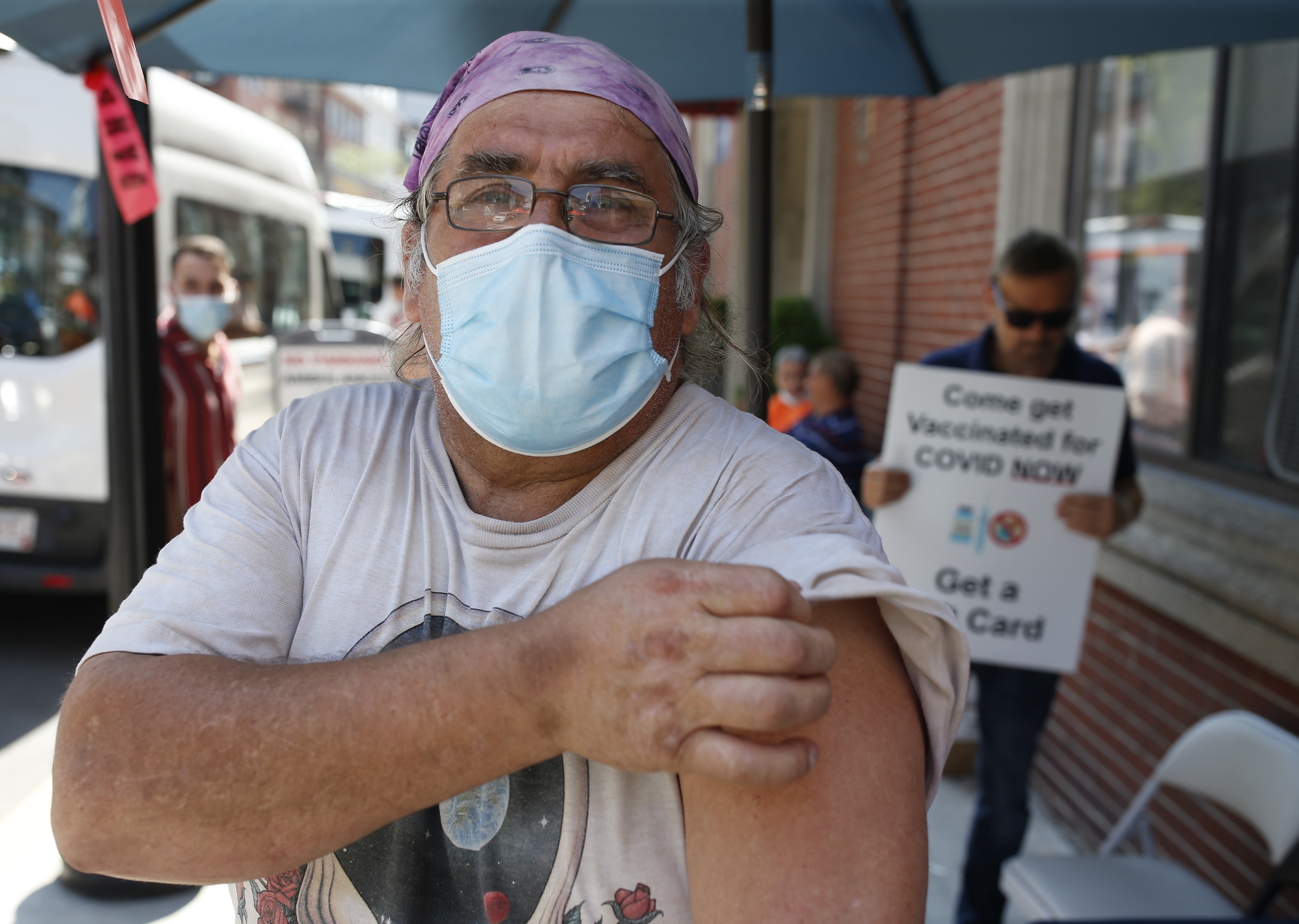 David Brennan received his COVID-19 vaccination at the North End Fishermans Feast Vaccine Clinic, held at New Health in Boston’s North End.