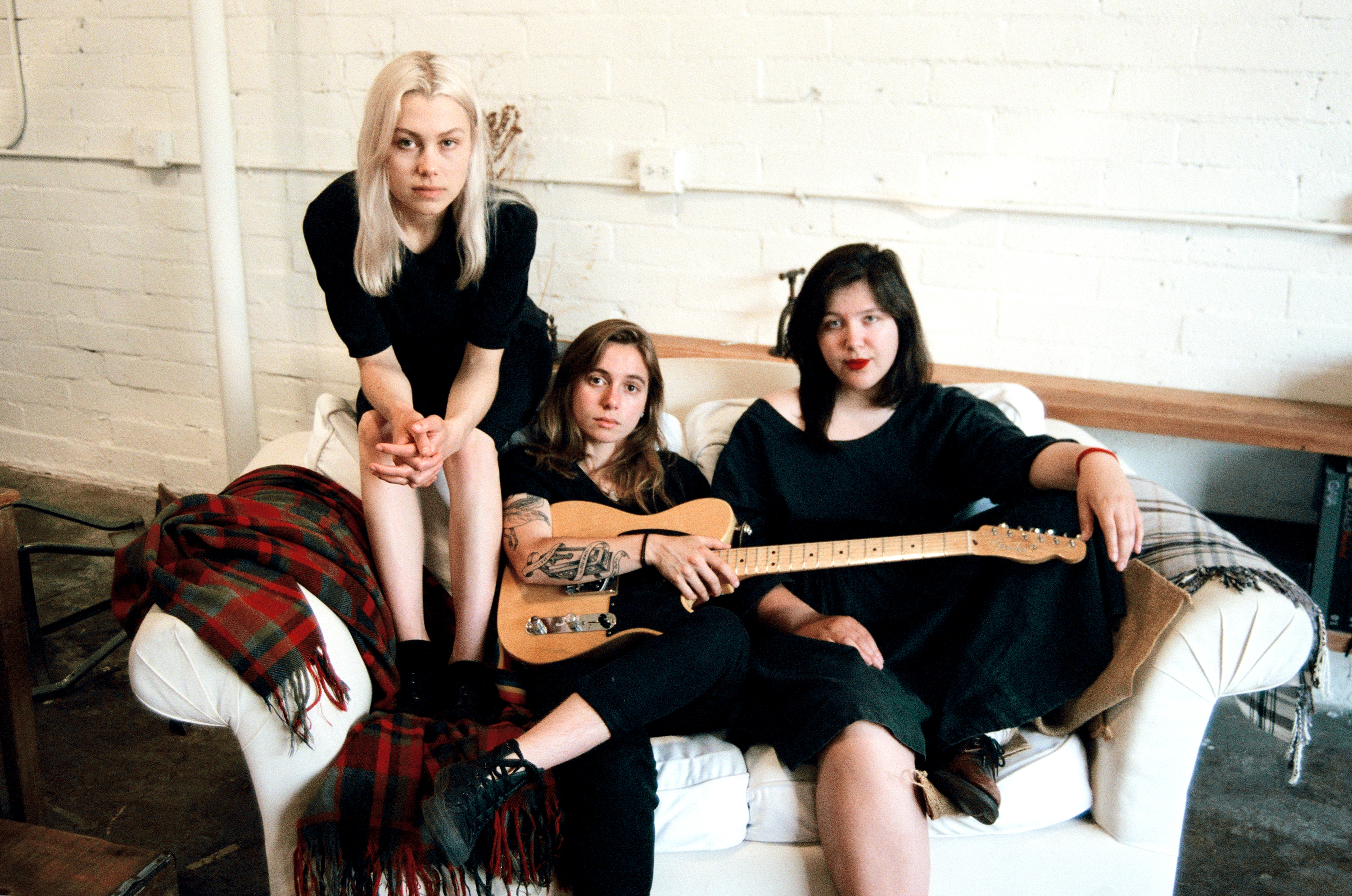 Phoebe Bridgers (left) with her boygenius bandmates Julien Baker (center) and Lucy Dacus.