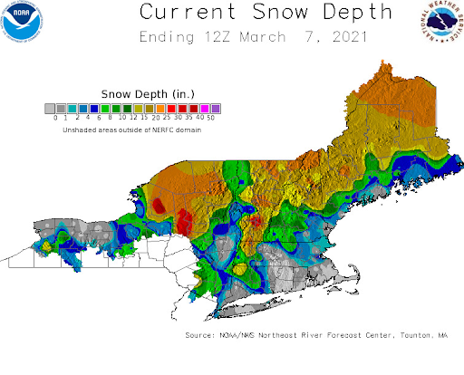 Notice the tongue of snow from the last big storm over southern New England.