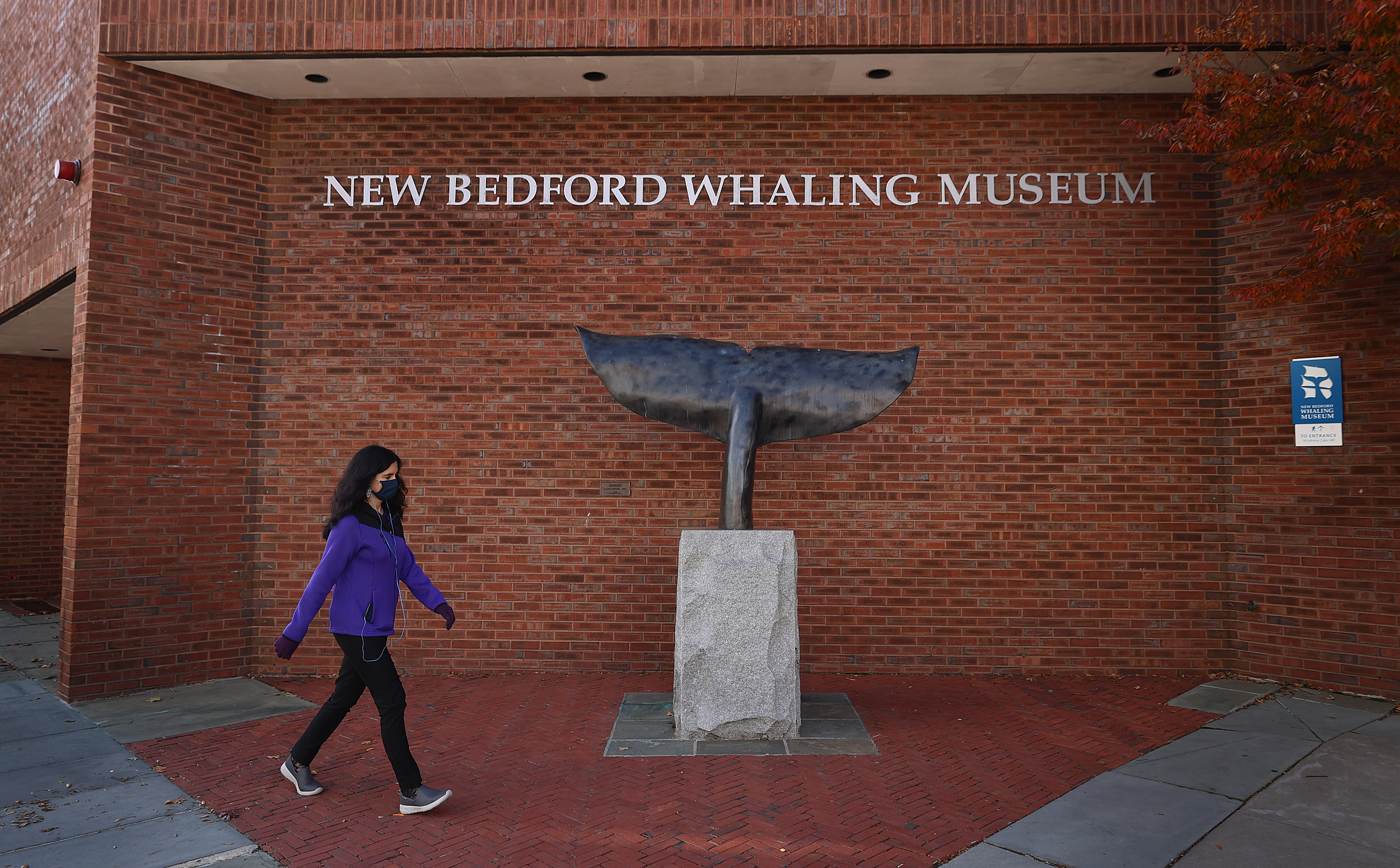 A sculpture of a whale's tail, or fluke, on display outside the New Bedford Whaling Museum
