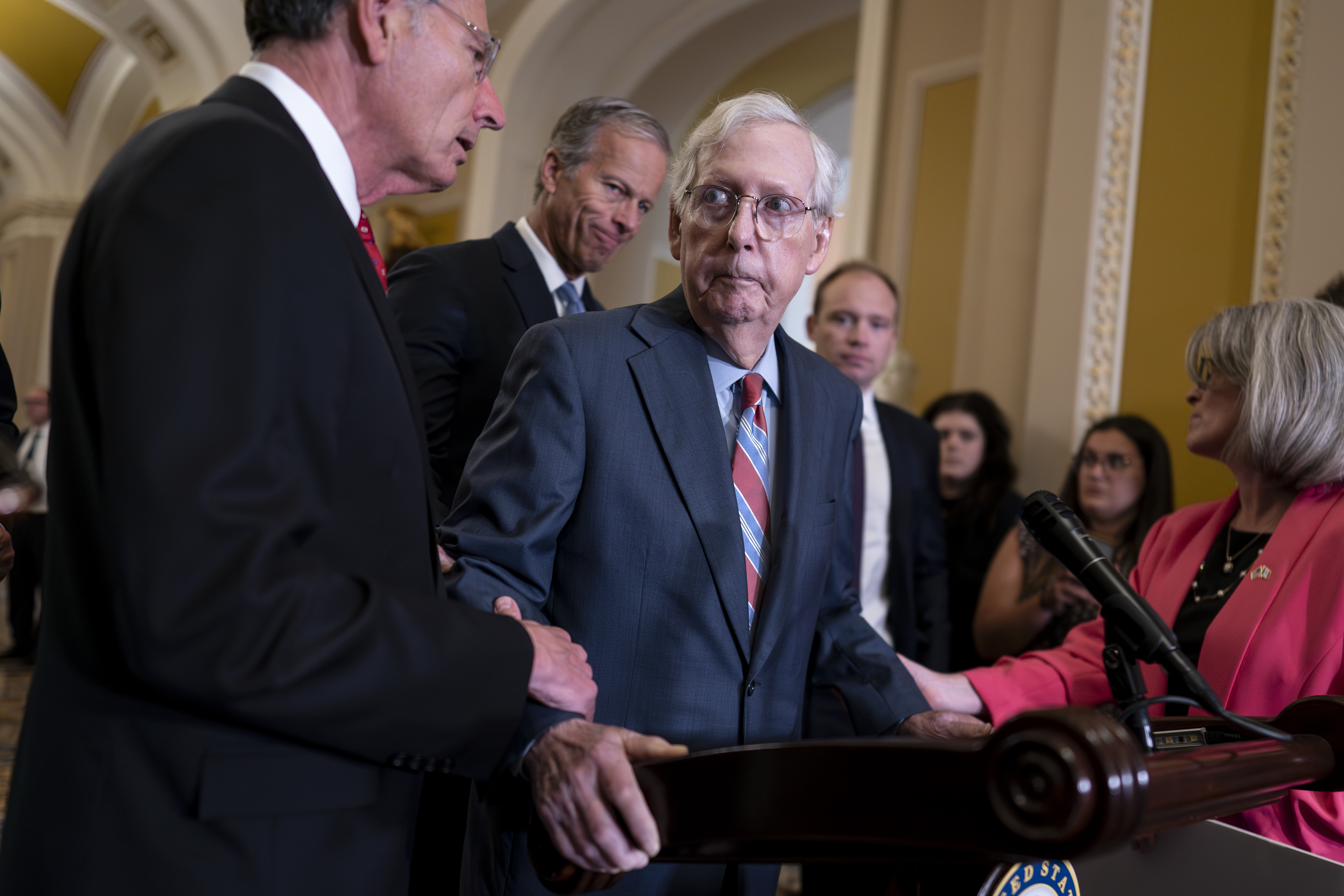 Mitch McConnell appears to freeze up during presser, led away by Senate  colleagues