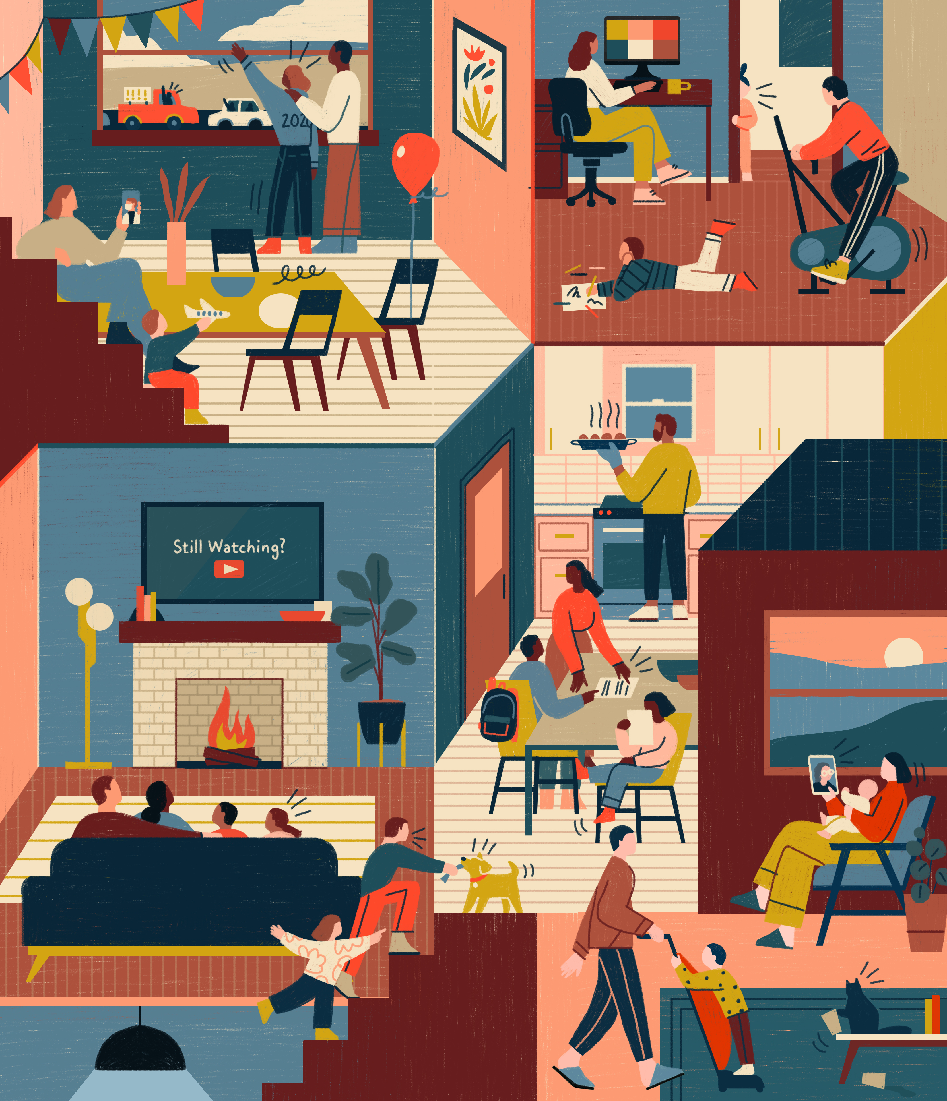 Pandemic parenting illustration.