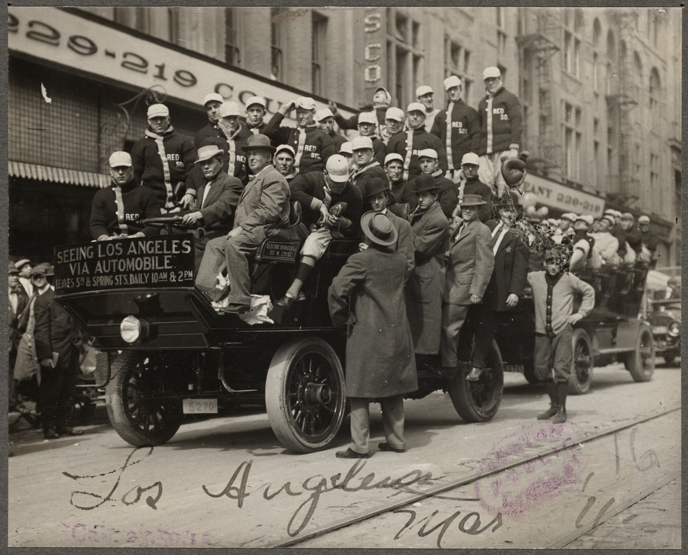 Boston Red Sox players on automobile tour in Los Angeles, 1911