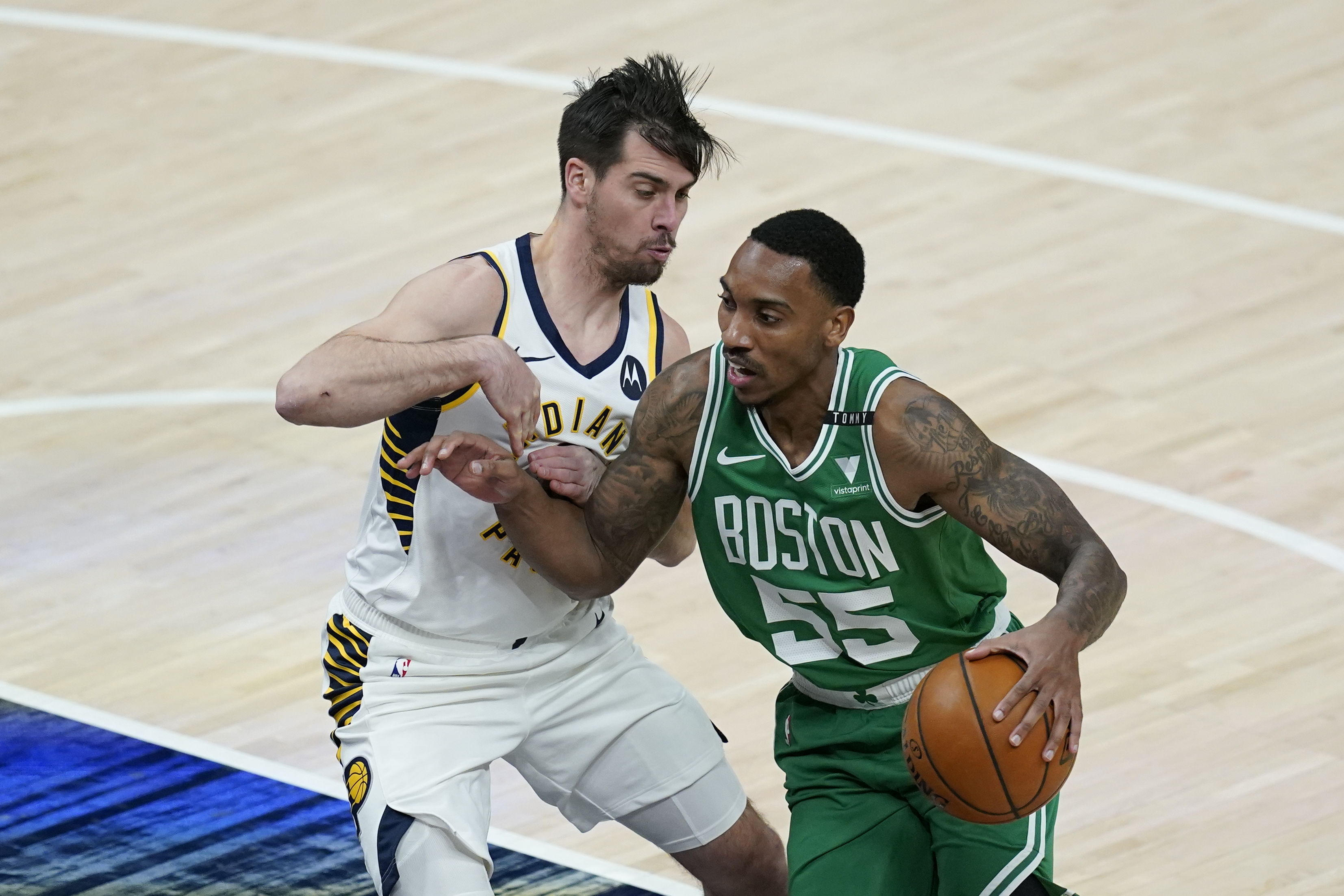 Jeff Teague goes to the basket against Indiana's T.J. McConnell during the first half of Tuesday's win.