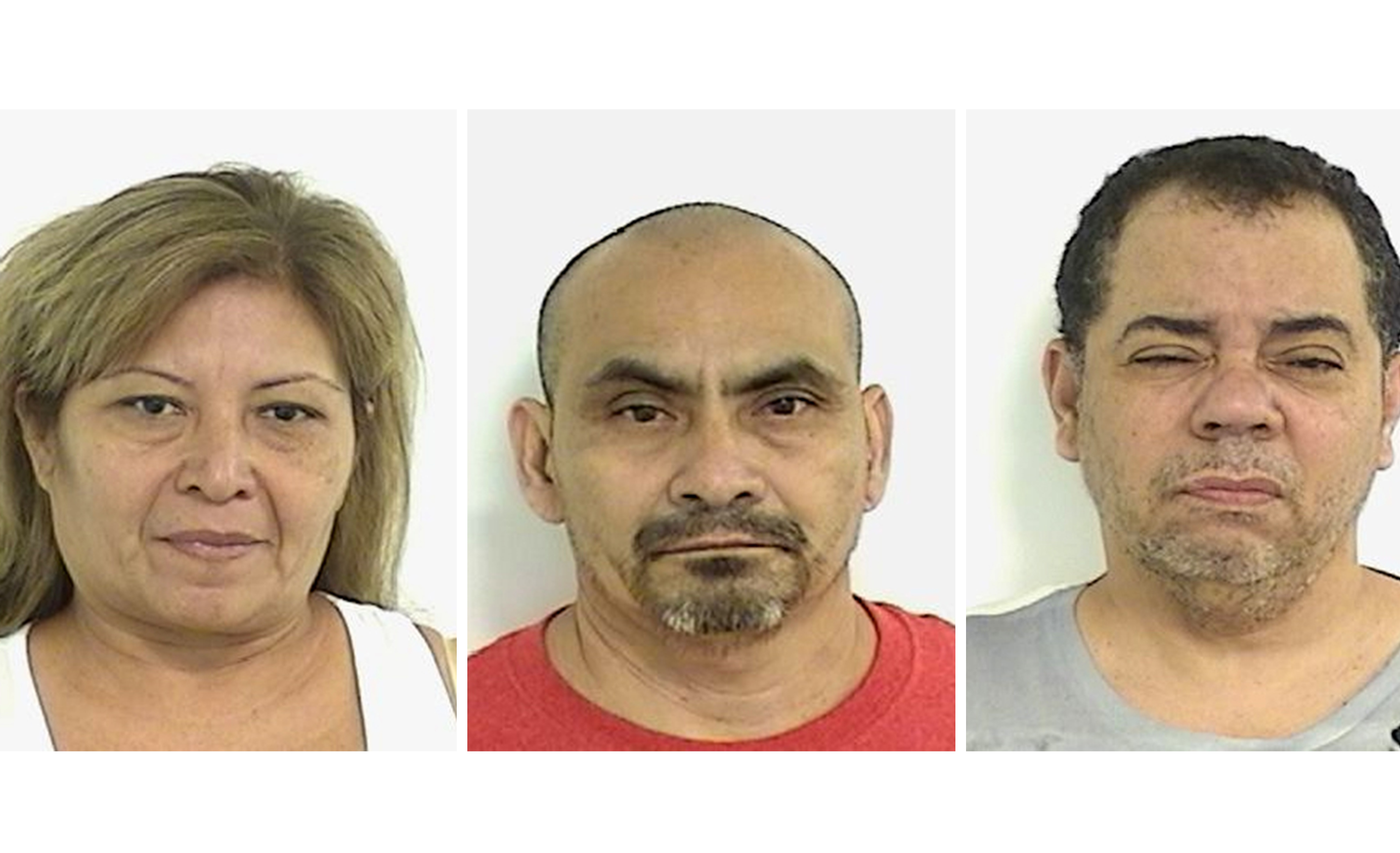 From left: Blanca Hernandez, Julio Hernandez, and Carlos Lopez, who were arraigned on charges related to an illegal prostitution operation in Providence.