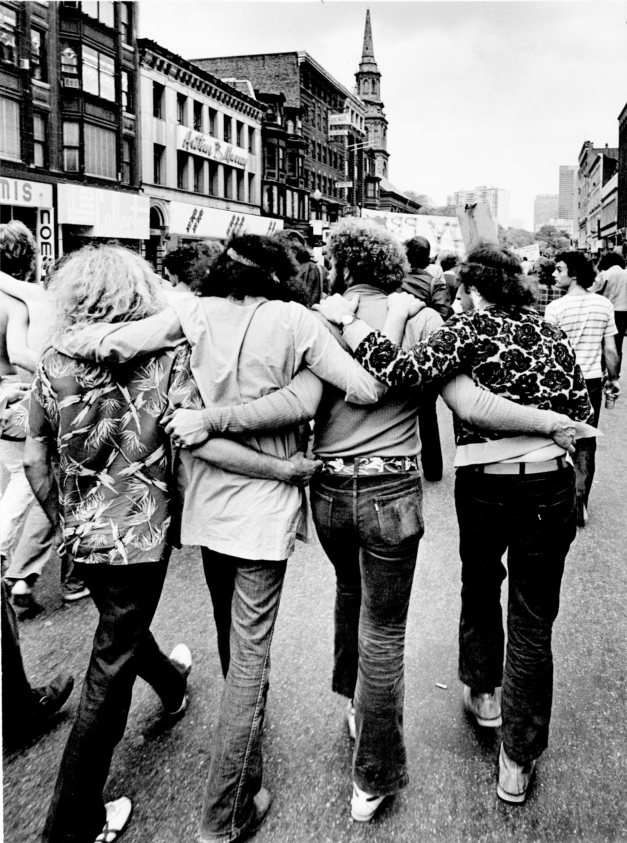 Friends marched during the gay pride parade in Boston in 1972.