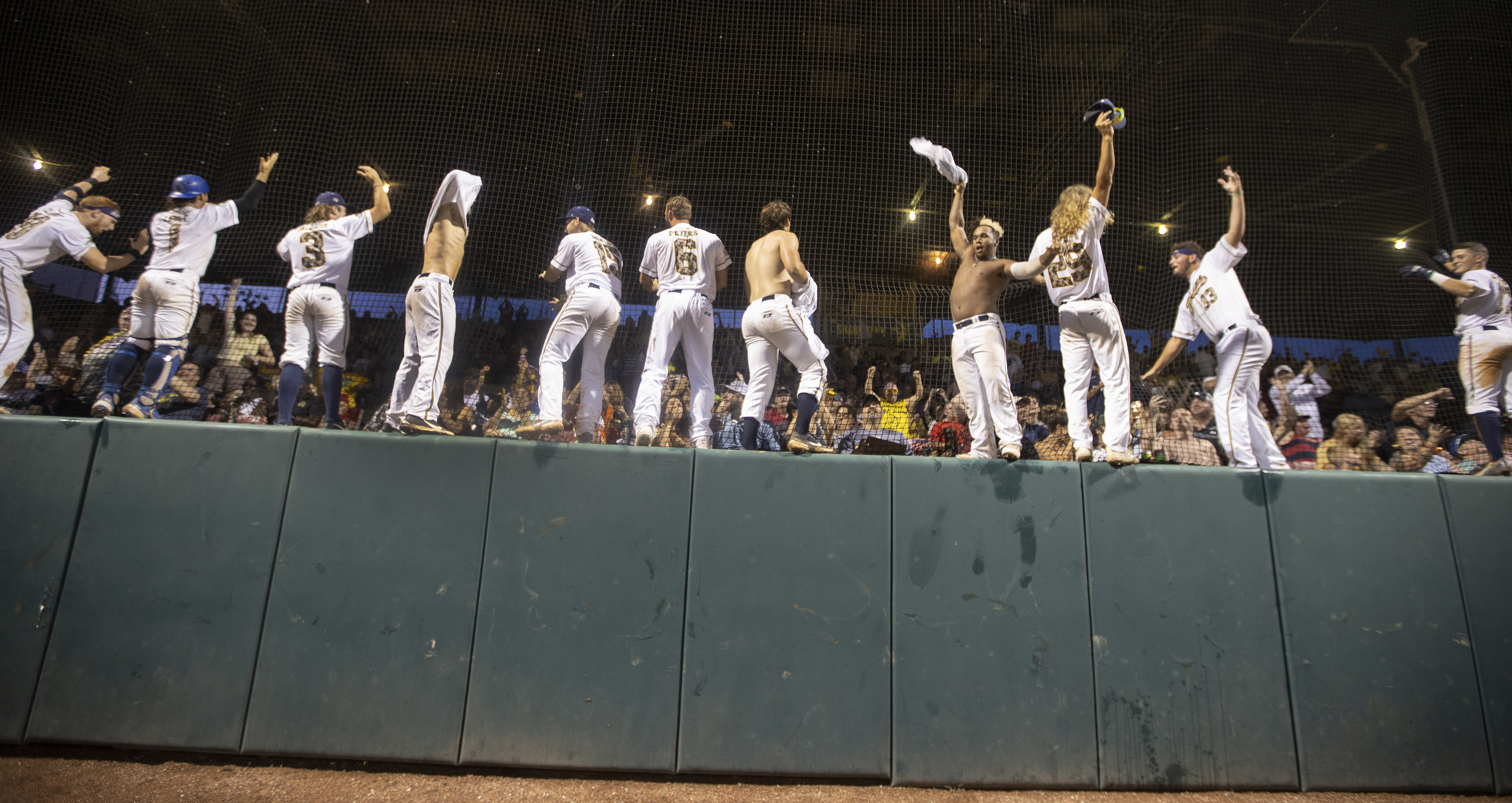 After a walkoff inning, the players do a "Lambeau Leap."