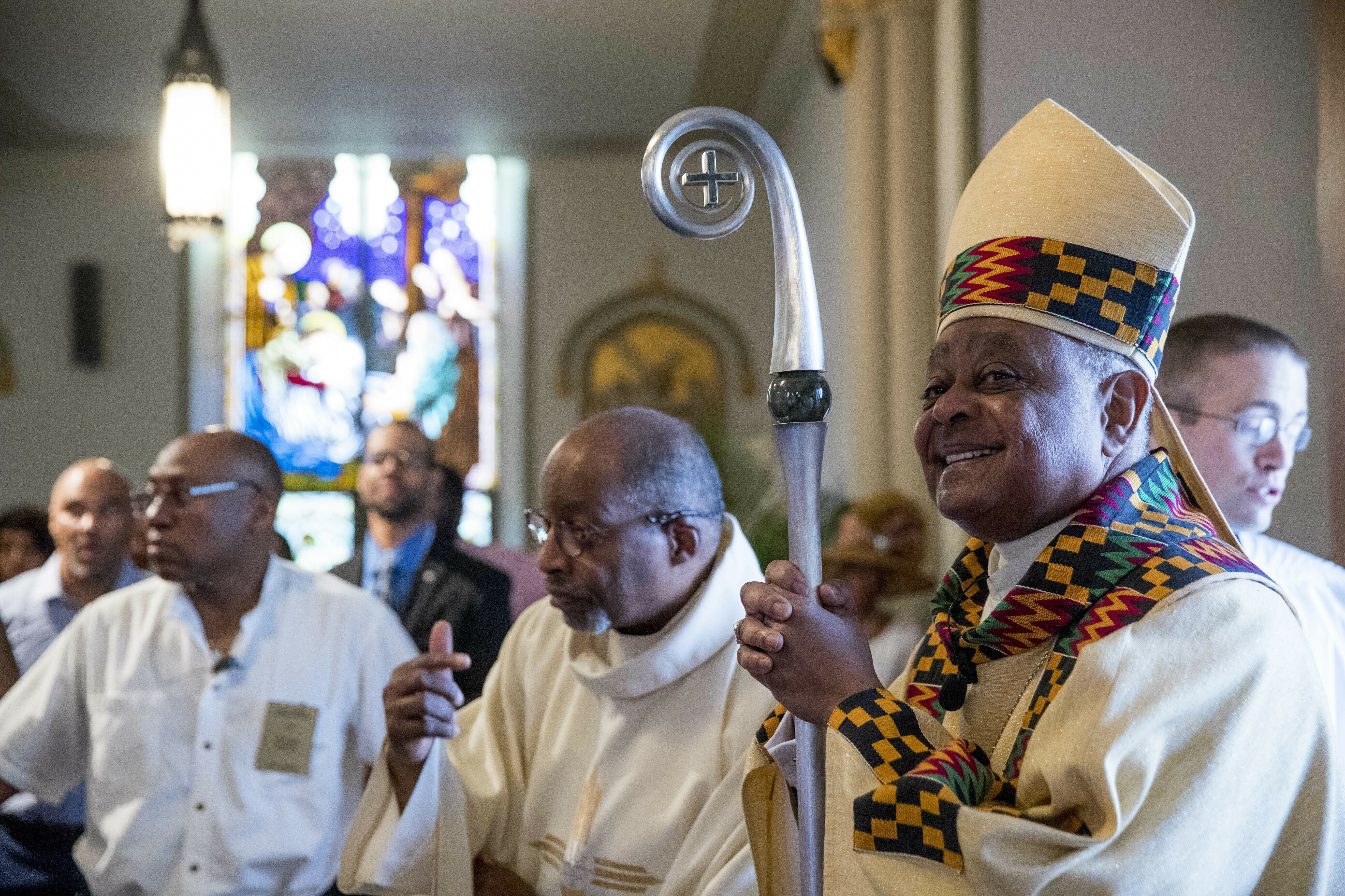 In this Sunday, June 2, 2019, file photo, Washington D.C. Archbishop Wilton Gregory arrives to applause at St. Augustine Church for Sunday mass in Washington.