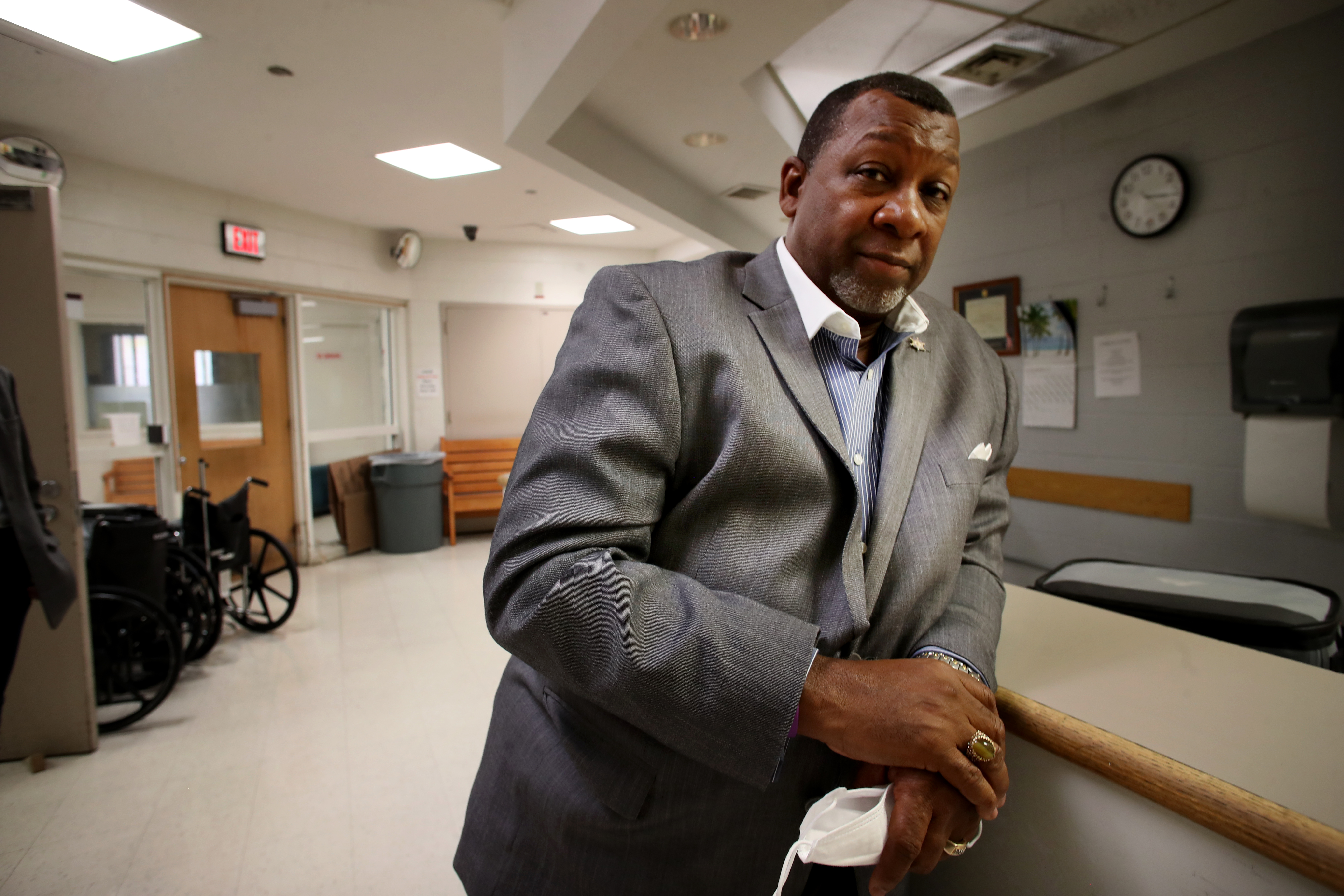 Suffolk County Sheriff Steve Tompkins poses for a portrait in the infirmary at Suffolk County House of Correction in Boston, MA on Sept. 24, 2021.
