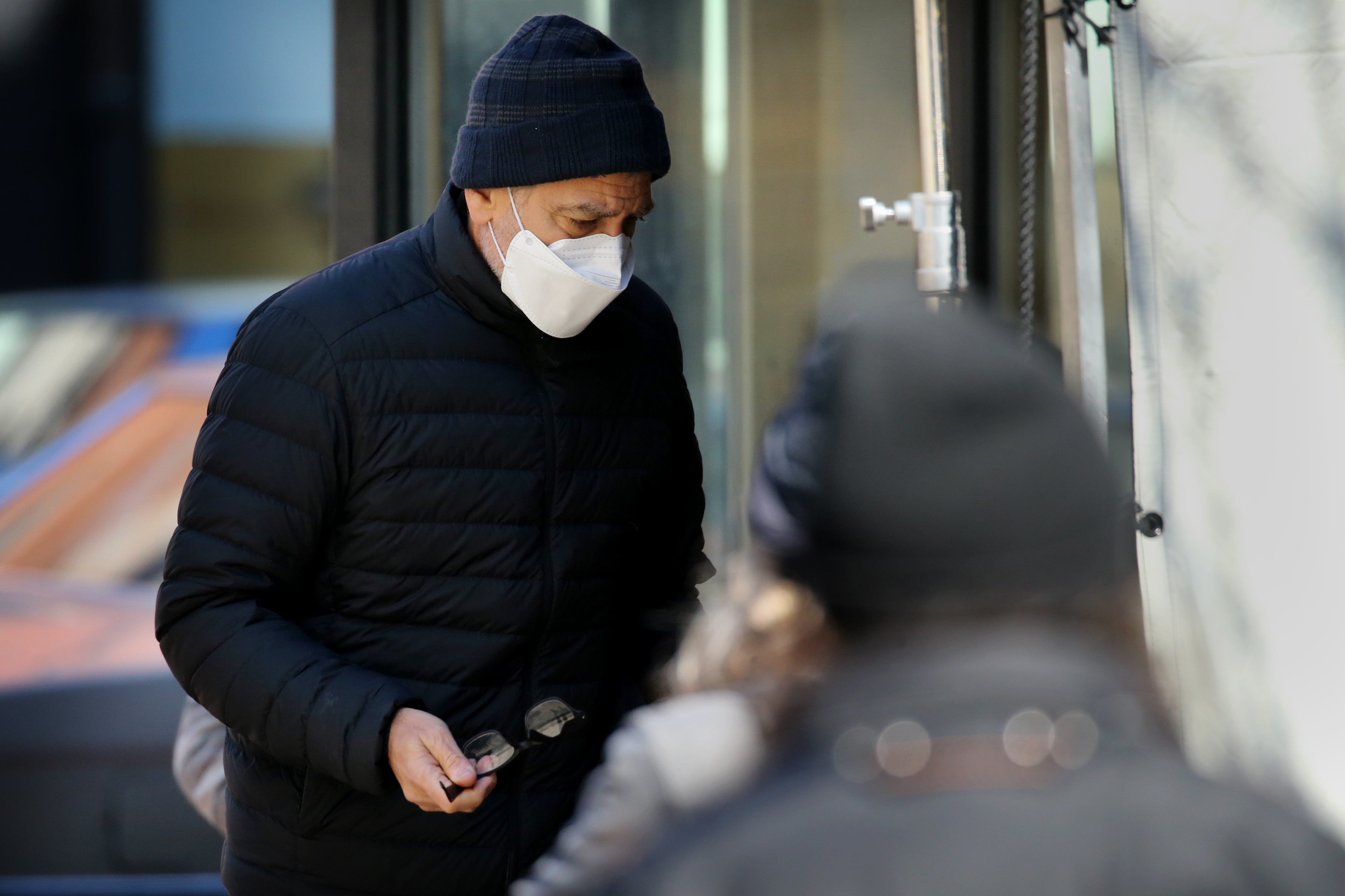 Director George Clooney on set while filming a scene for "The Tender Bar."