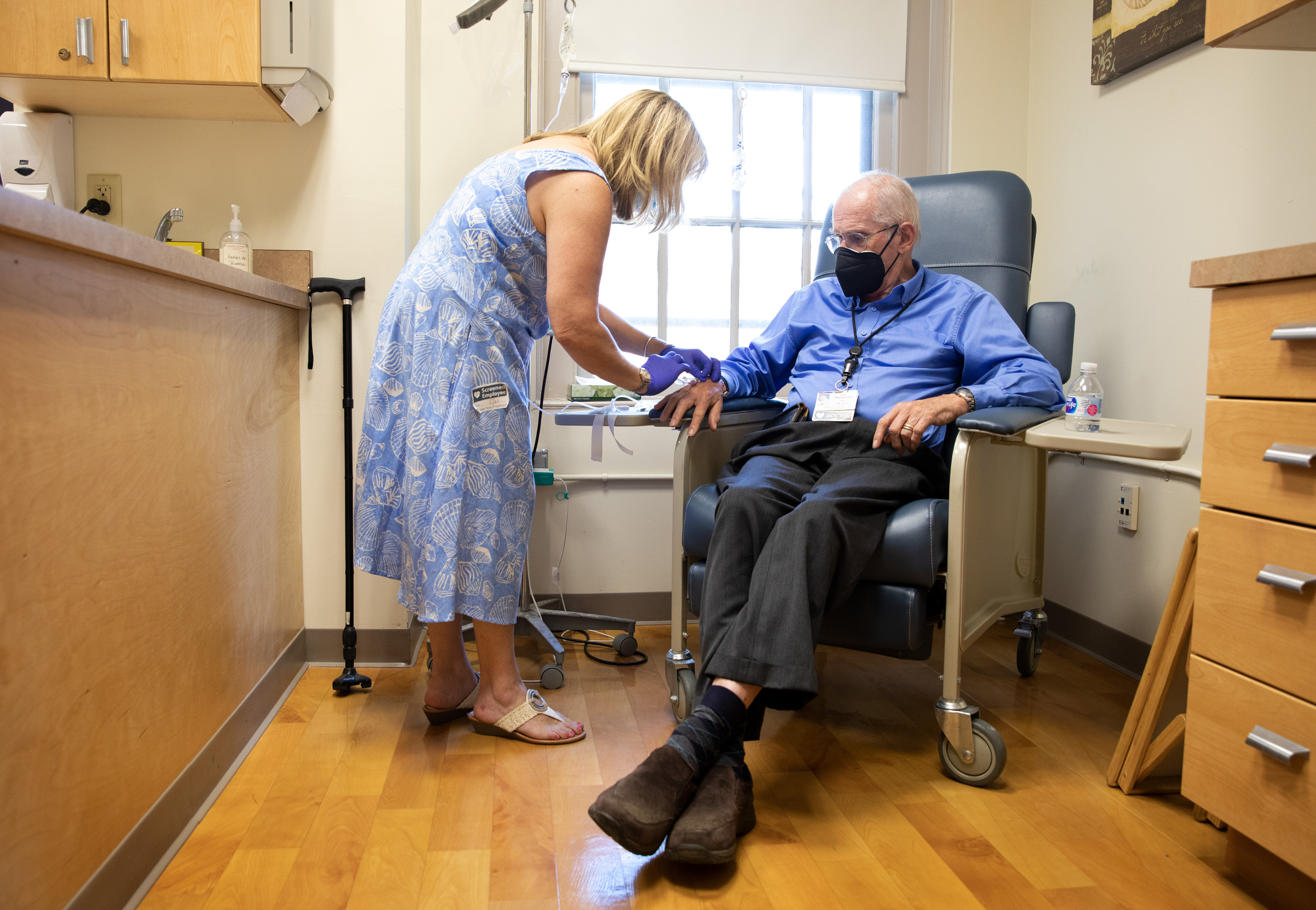 Study participant Henry Magendantz received an infusion of Biogen's experimental Alzheimer's drug at Butler Hospital in Providence on May 27.